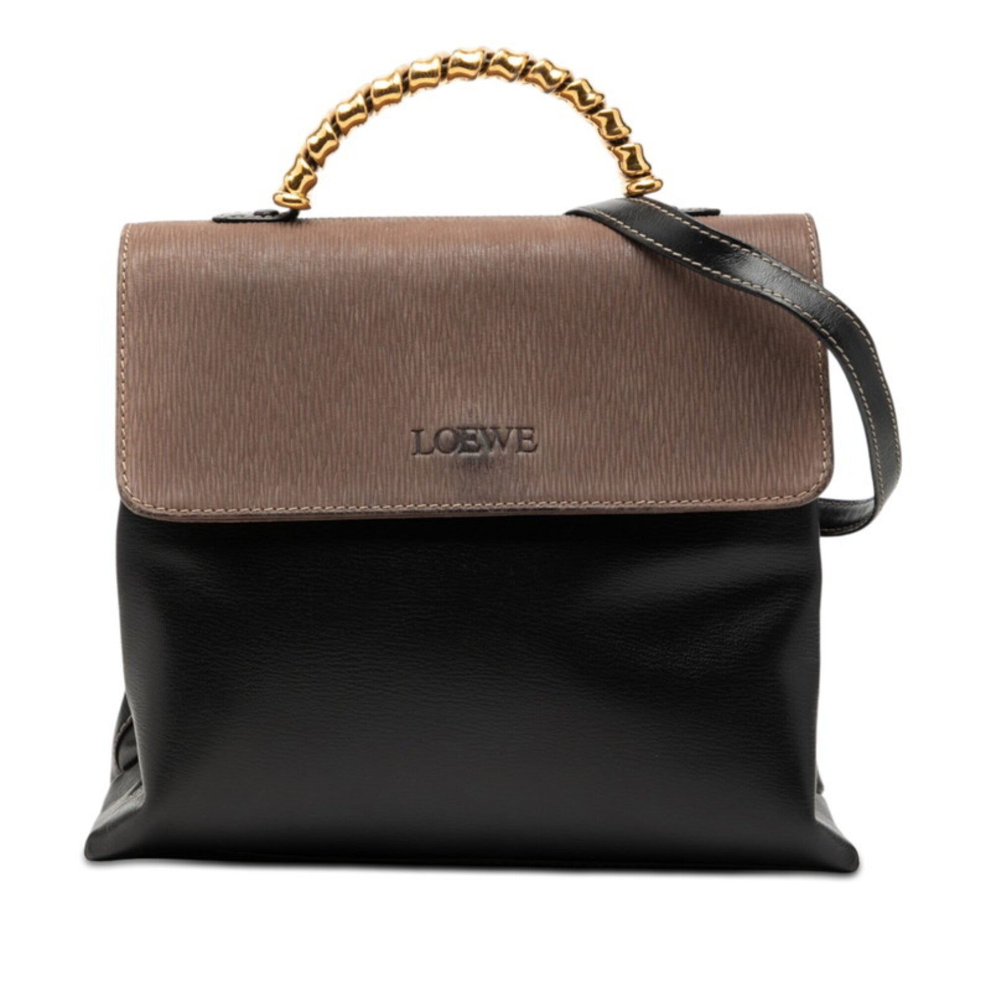 Loewe Black Brown Leather Handbag Shoulder Bag (Pre-Owned)