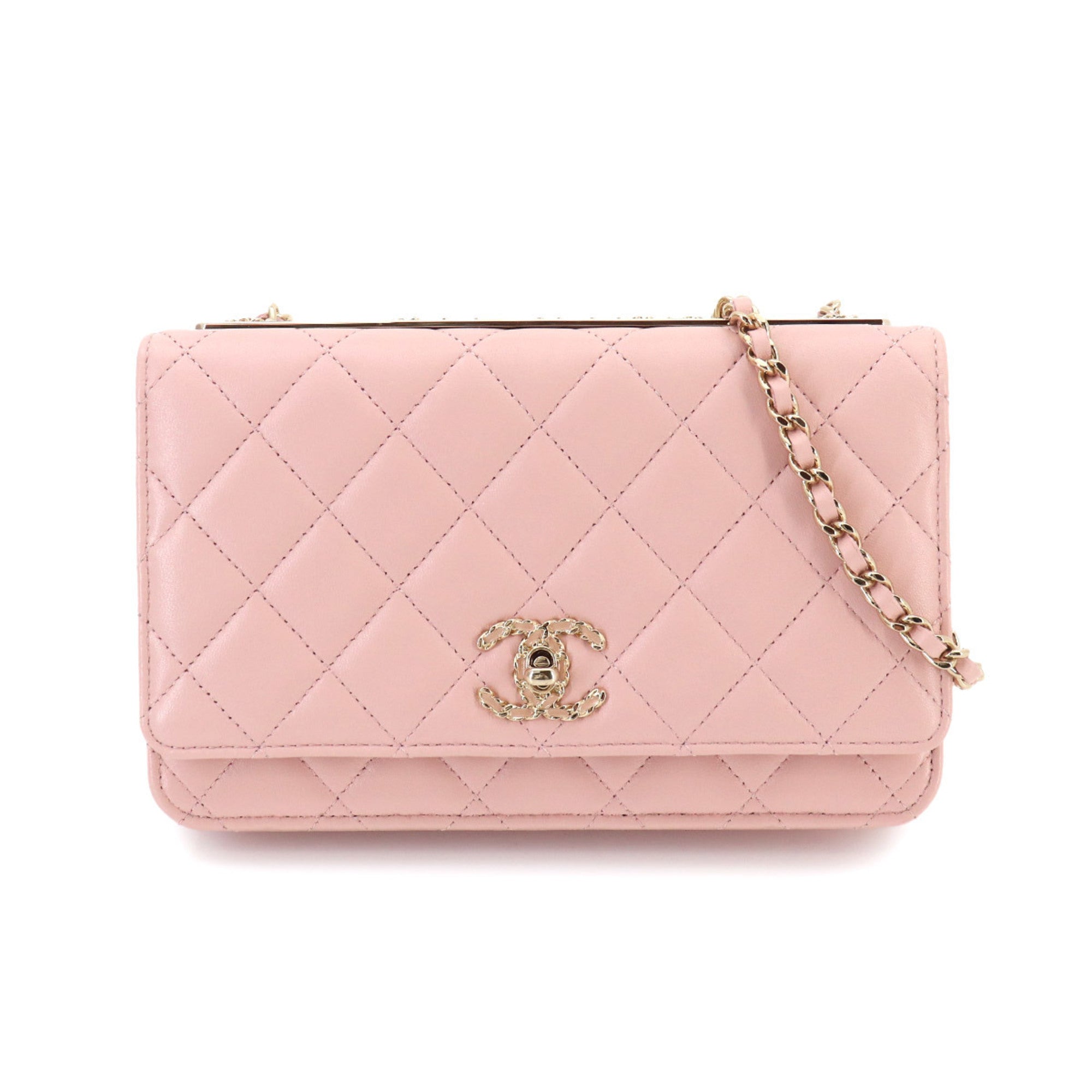 Chanel Pink Leather Chain/Shoulder Wallet (Pre-Owned)