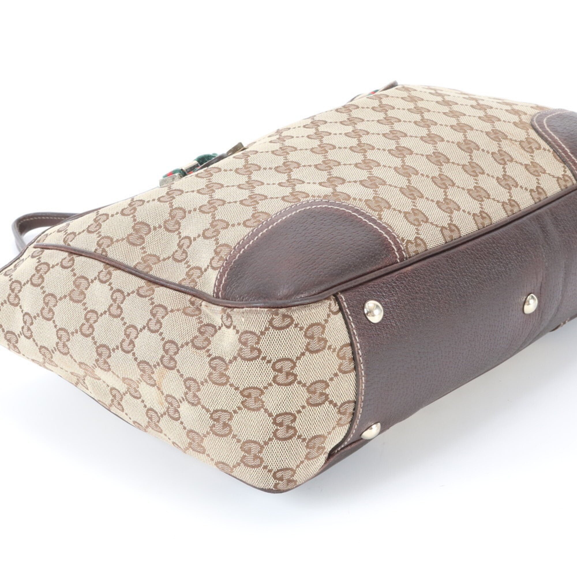 Gucci Gg Canvas Brown Leather Canvas Handbag Tote Bag (Pre-Owned)