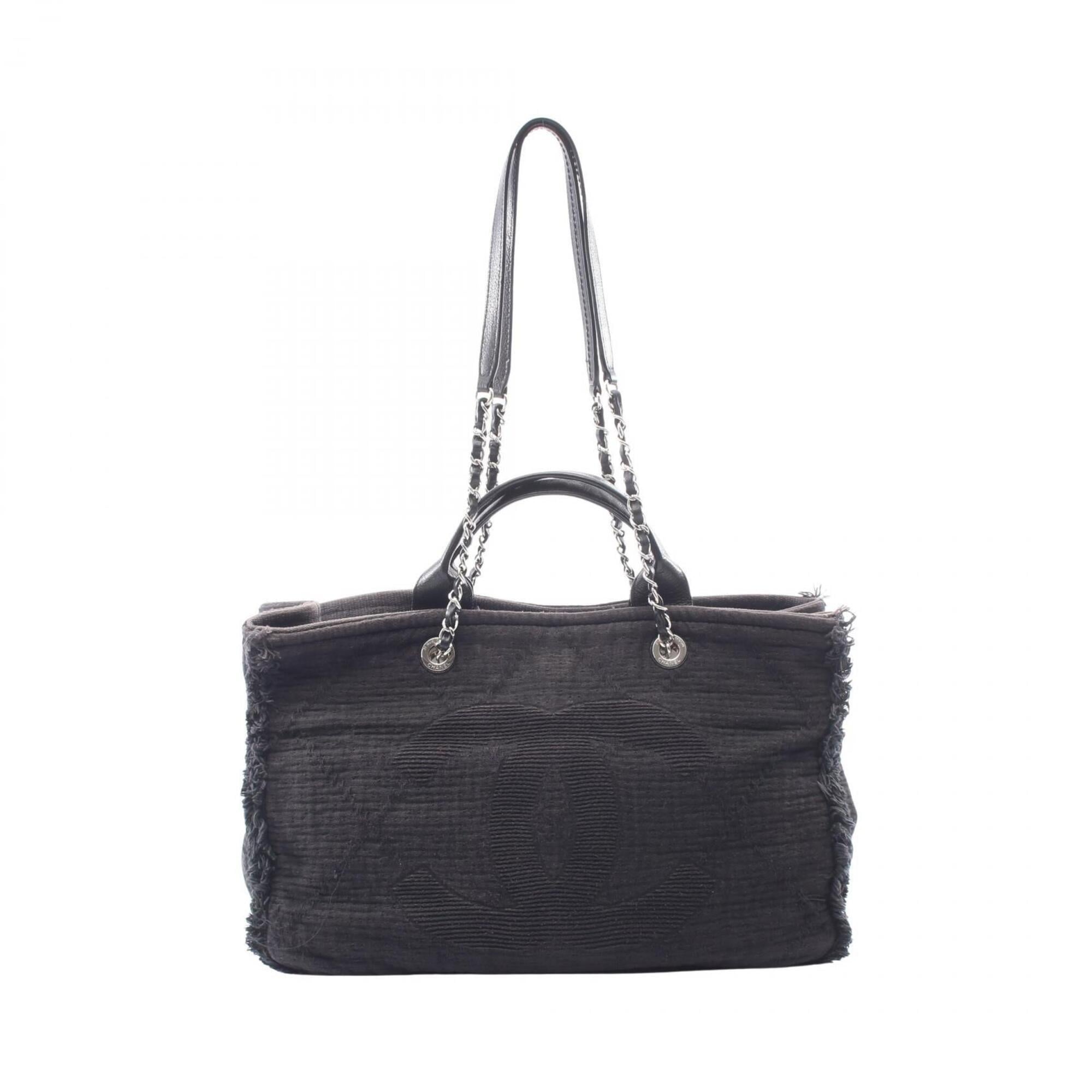 Chanel Black Leather Fabric Handbag Tote Bag (Pre-Owned)