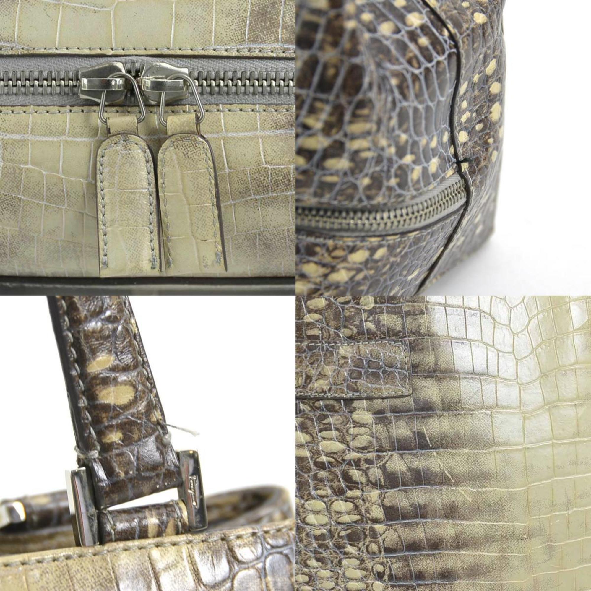 Salvatore Ferragamo Beige Gray Leather Handbag (Pre-Owned)