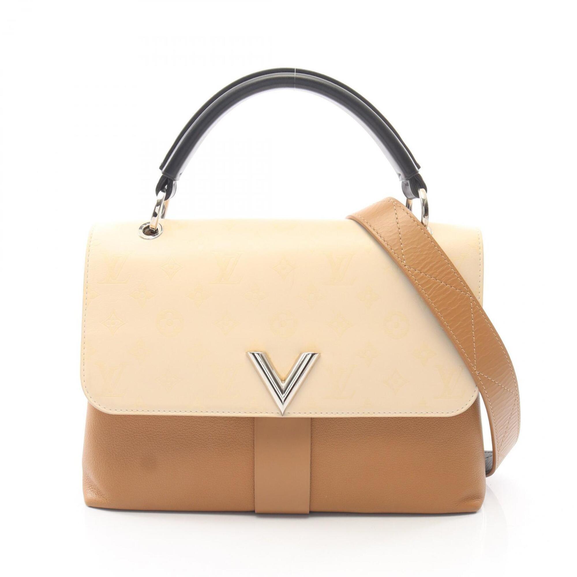 Louis Vuitton Beige Black Brown Leather Handbag (Pre-Owned)
