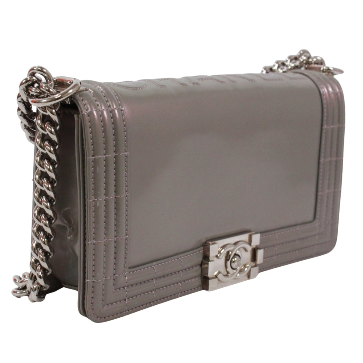 Chanel Metallic Gray Patent Leather Shoulder Bag (Pre-Owned)