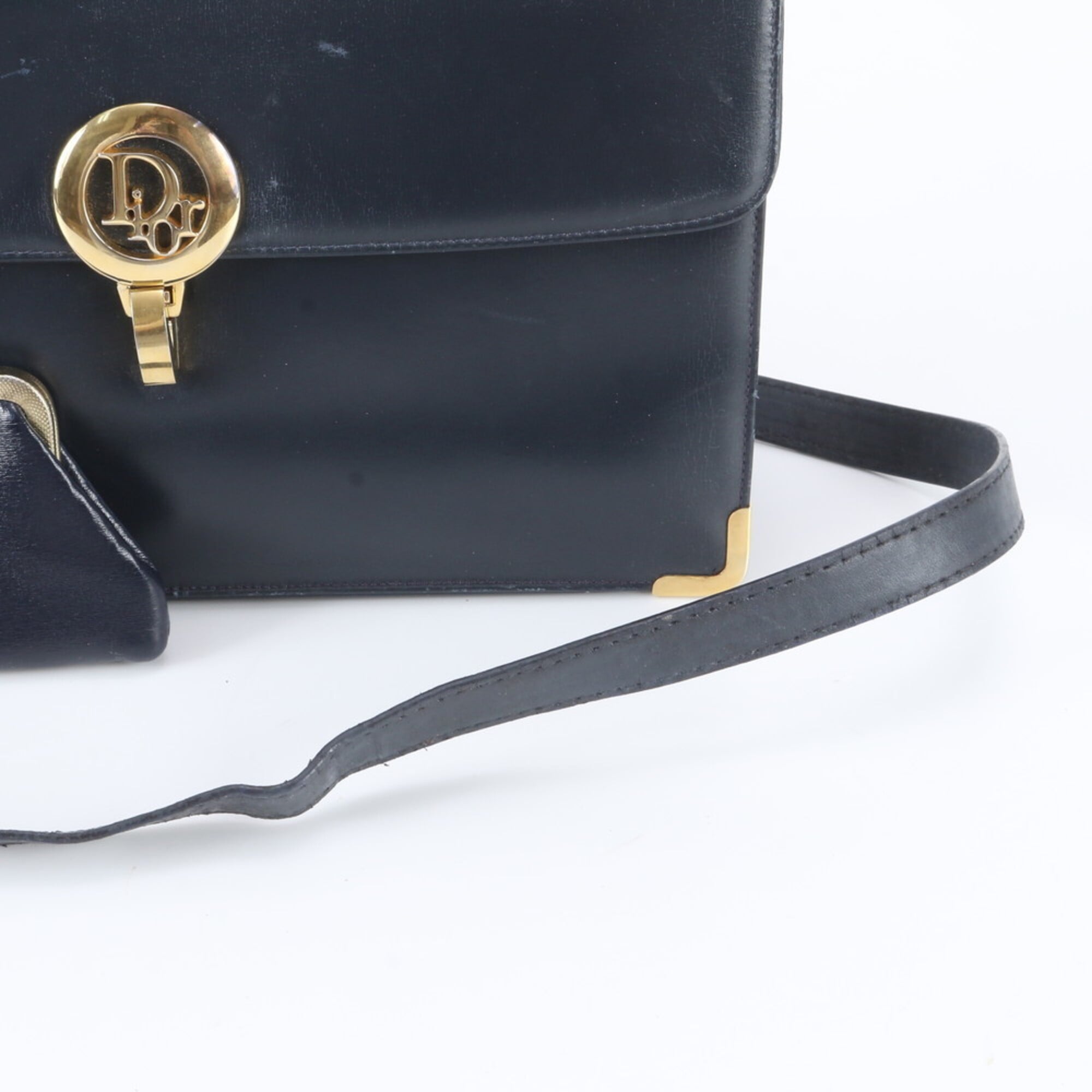 Christian Dior Navy Leather Crossbody Bag Pouch Shoulder Bag (Pre-Owned)