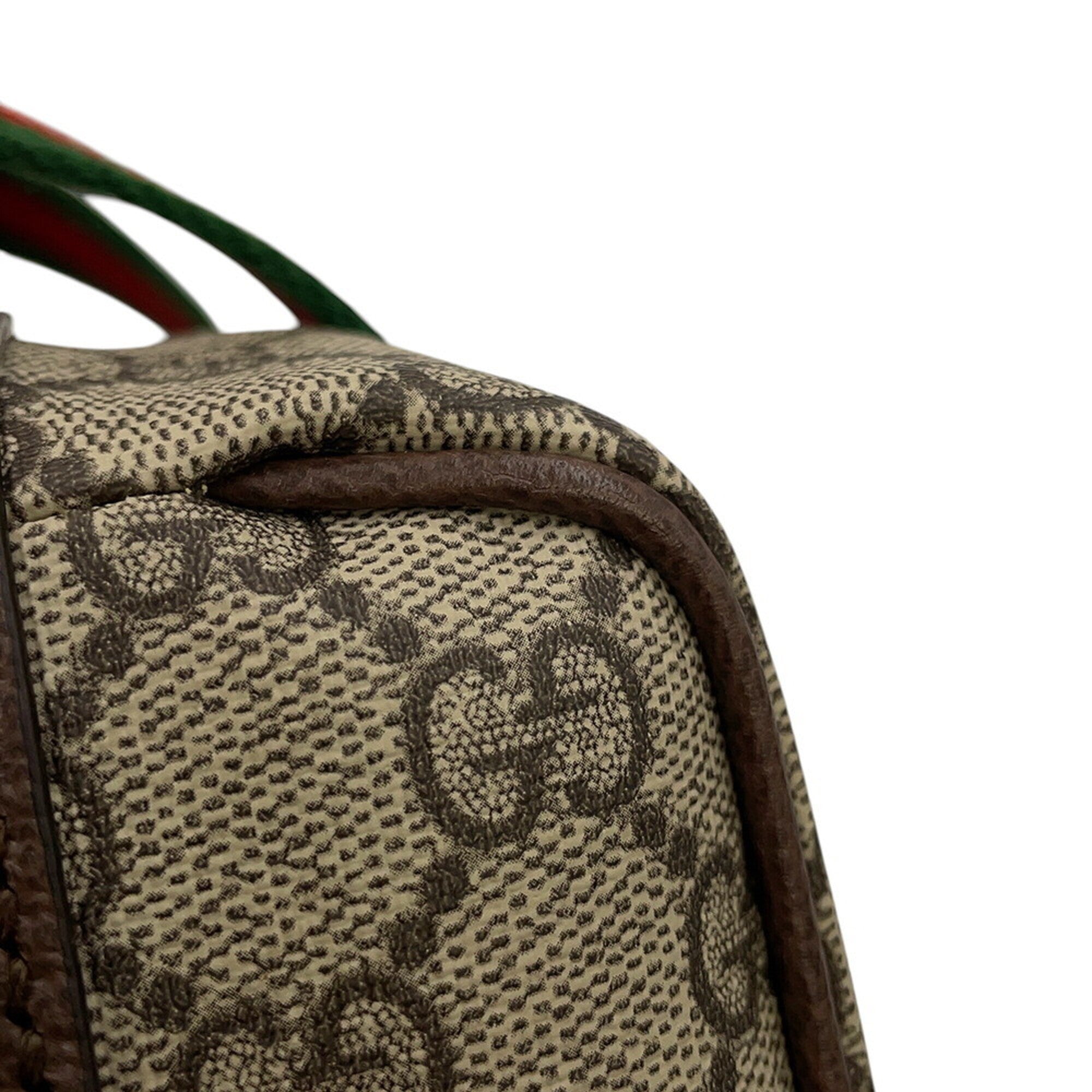 Gucci Beige Brown Champagne Gold Gg Supreme Leather Handbag (Pre-Owned)
