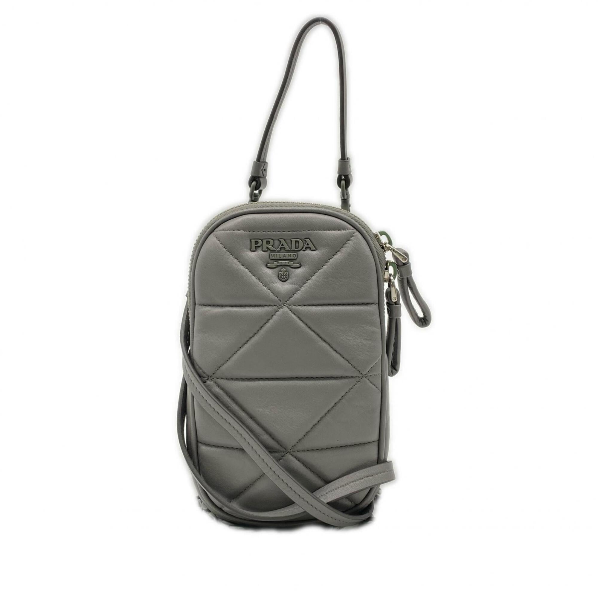 Prada Gray Leather Shoulder Bag (Pre-Owned)