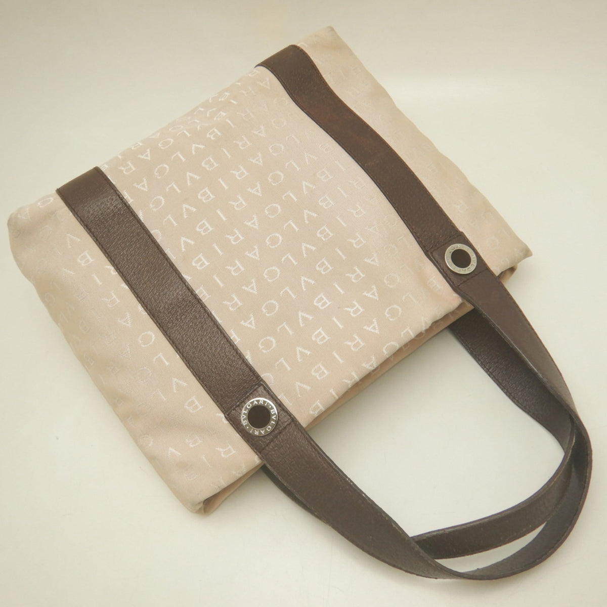 Bvlgari Logomania Beige Brown Canvas Leather Tote Bag (Pre-Owned)