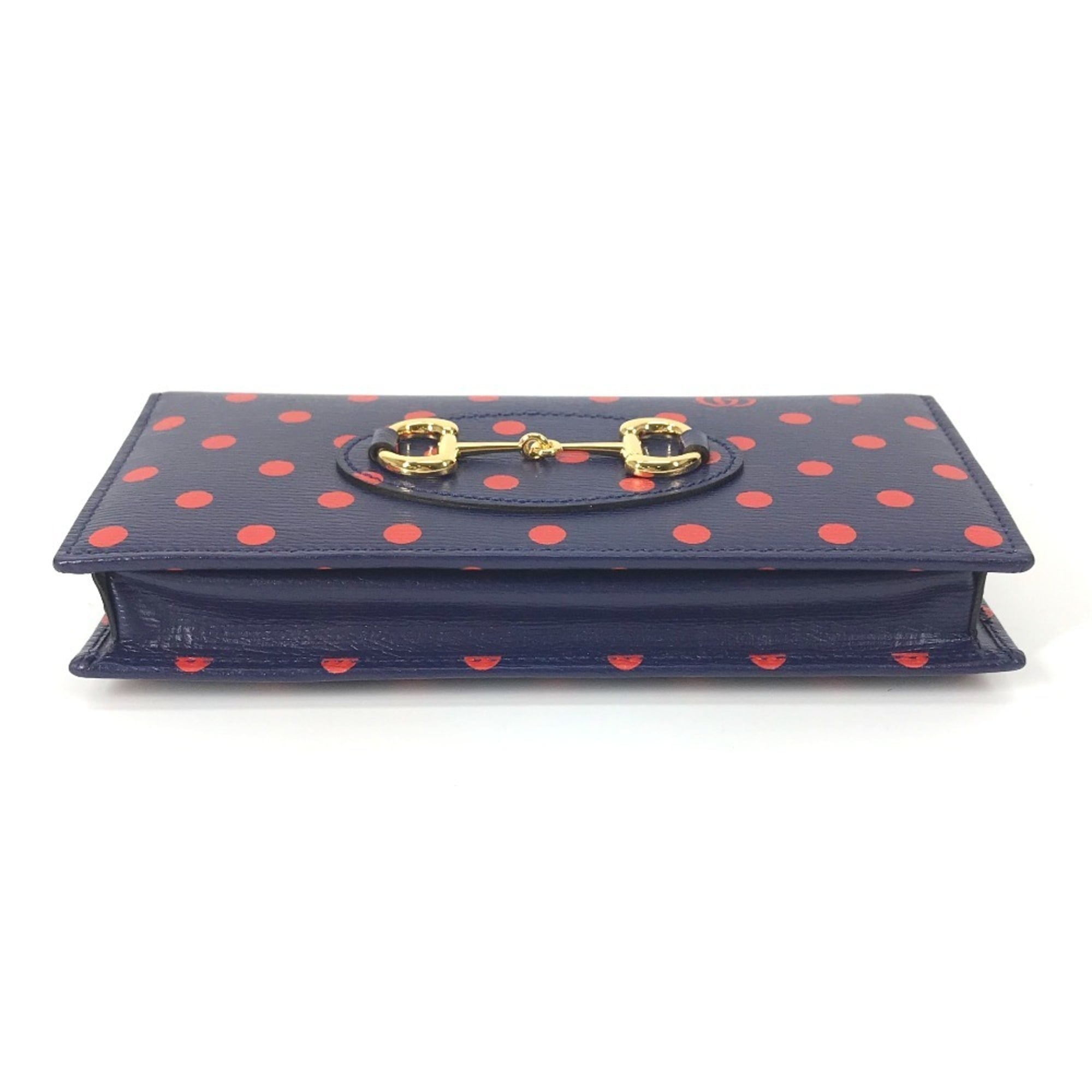 Gucci Navy Red Color Leather Chain/Shoulder Wallet (Pre-Owned)