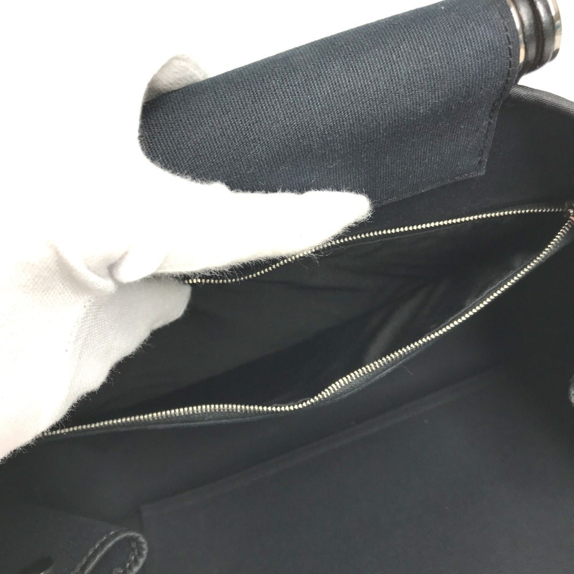 Hermes Dark Navy Leather Canvas Shoulder Bag Tote Bag (Pre-Owned)