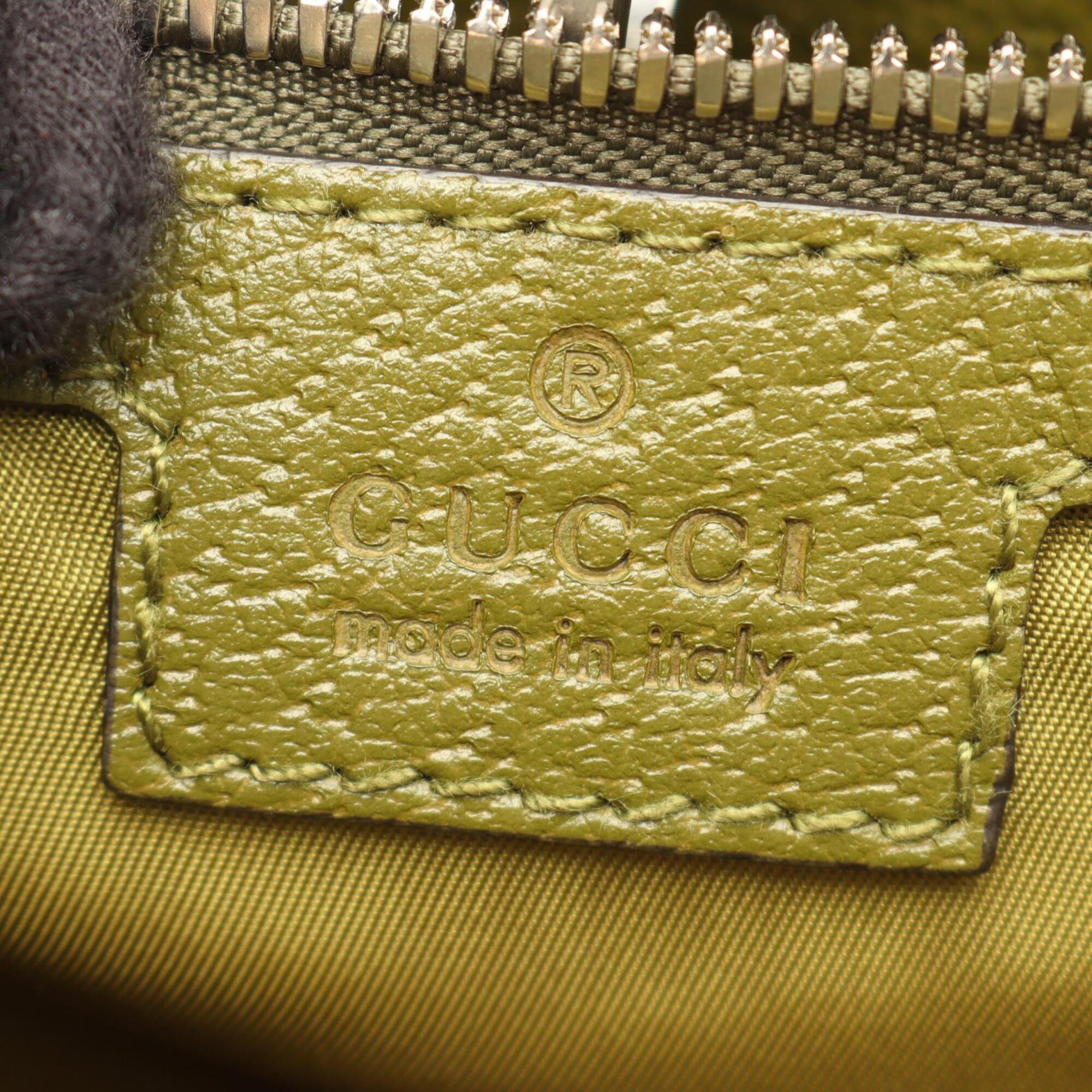 Gucci Green Nylon Leather Handbag Tote Bag (Pre-Owned)