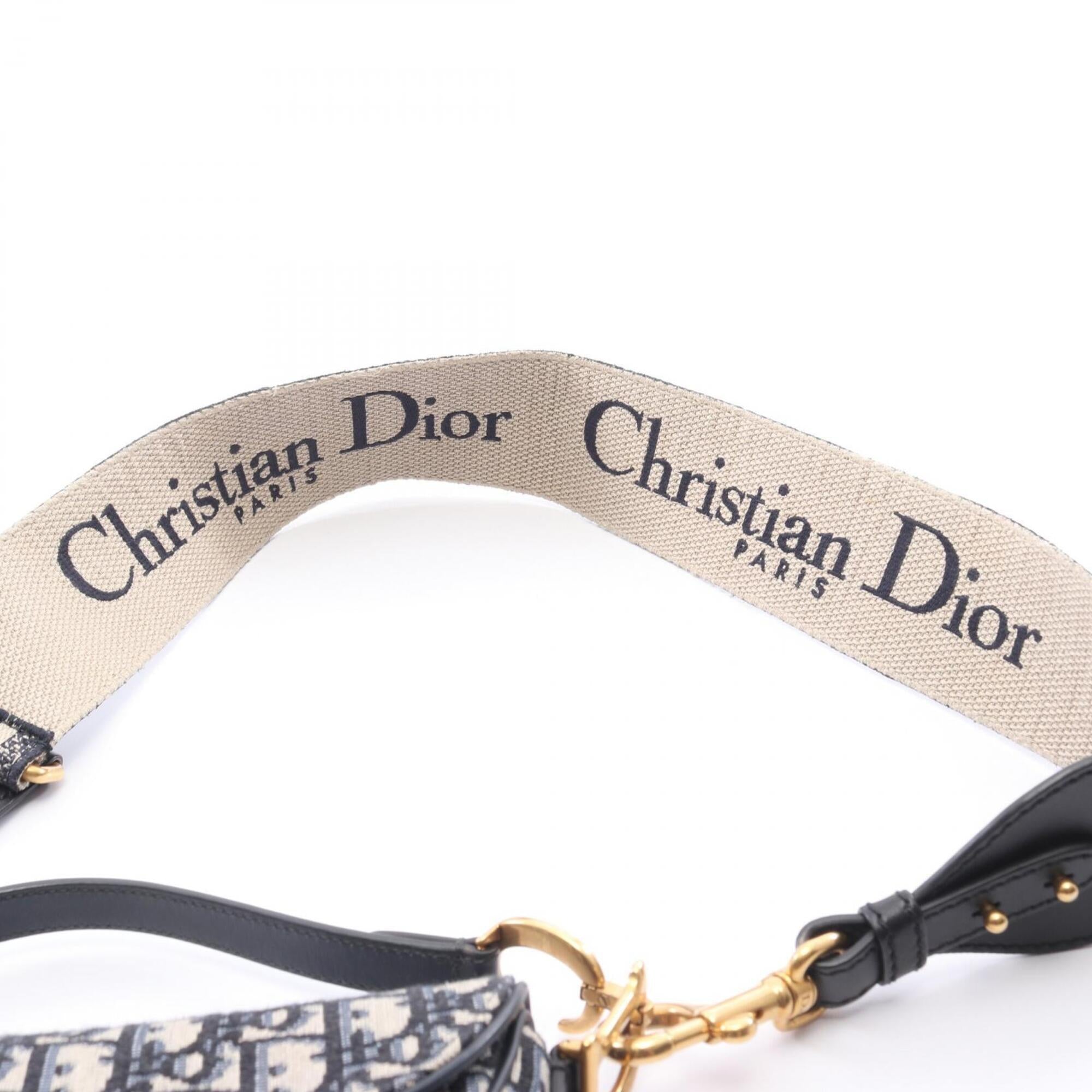 Christian Dior Ivory Navy Canvas Leather Handbag Saddle Bag (Pre-Owned)