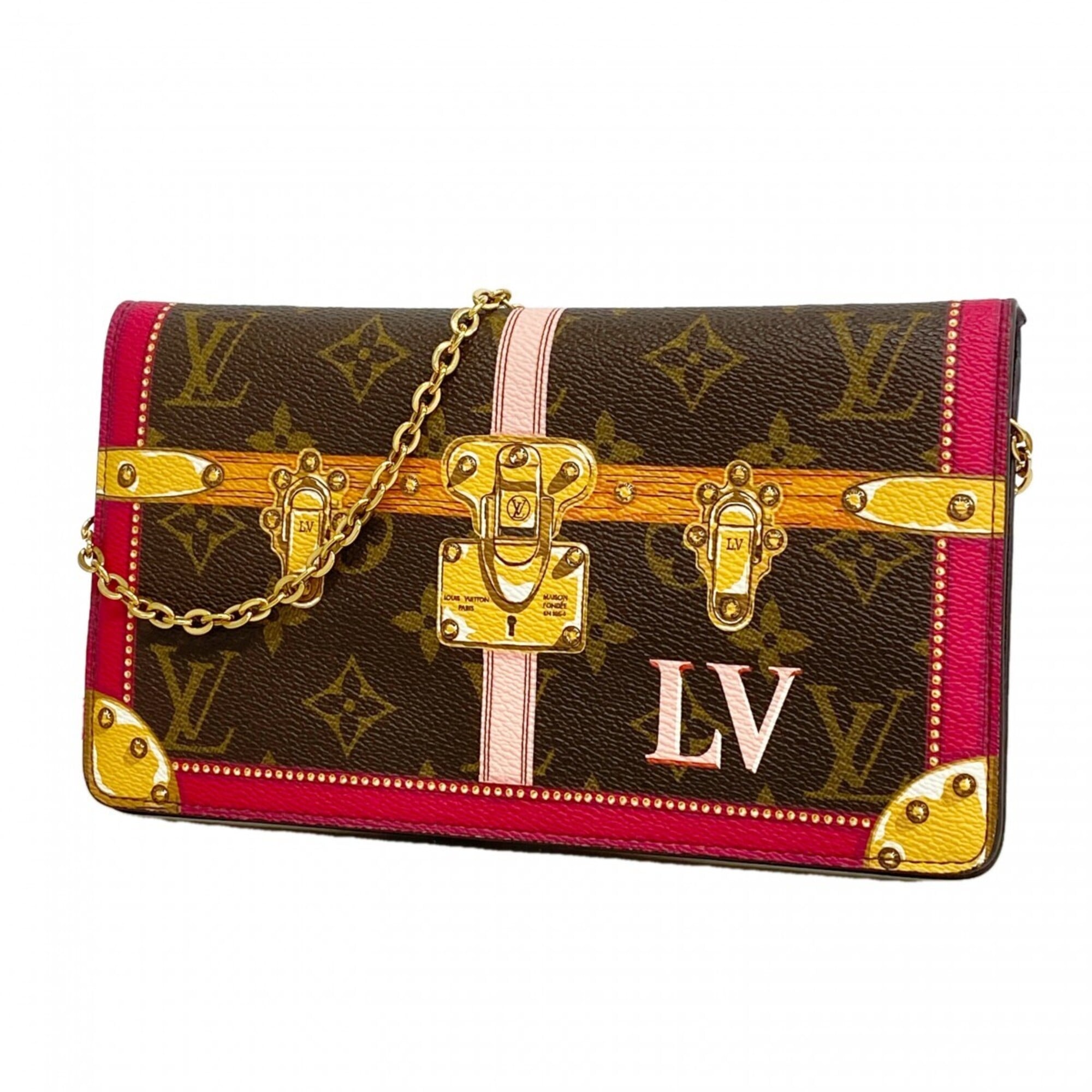 Louis Vuitton Brown Pink Chain/Shoulder Wallet (Pre-Owned)