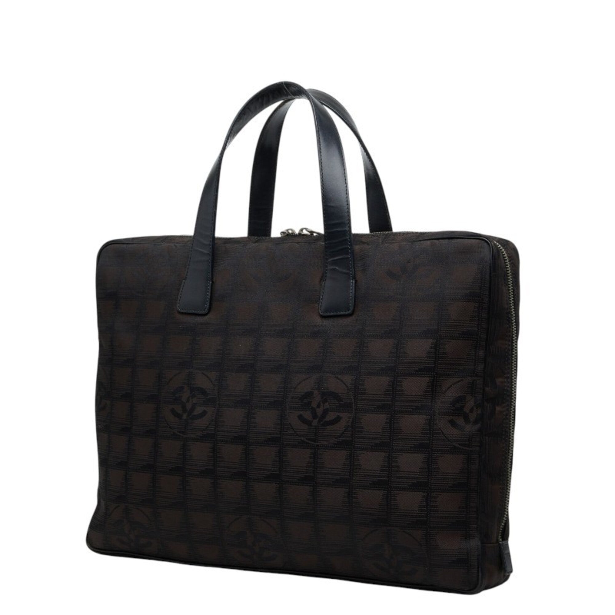Chanel Black Dark Brown Nylon Leather Briefcase (Pre-Owned)