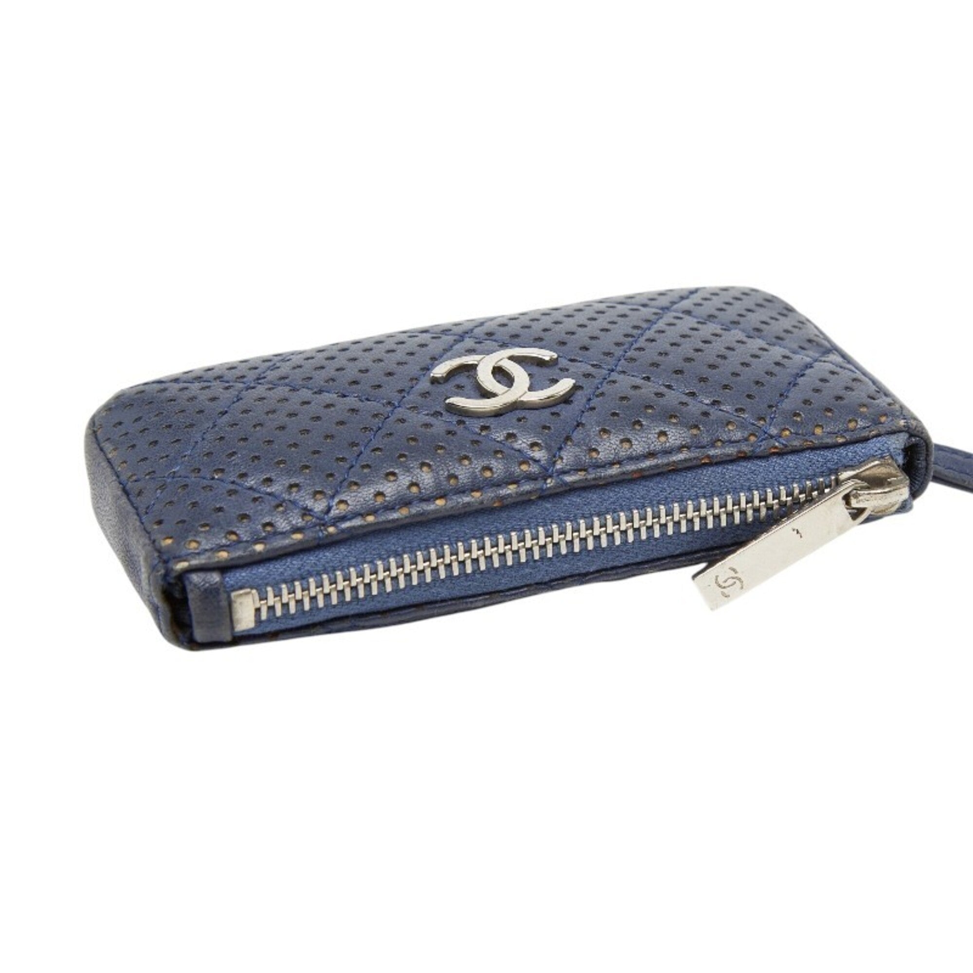 Chanel Matelasse Navy Leather Coin Purse/Coin Case (Pre-Owned)