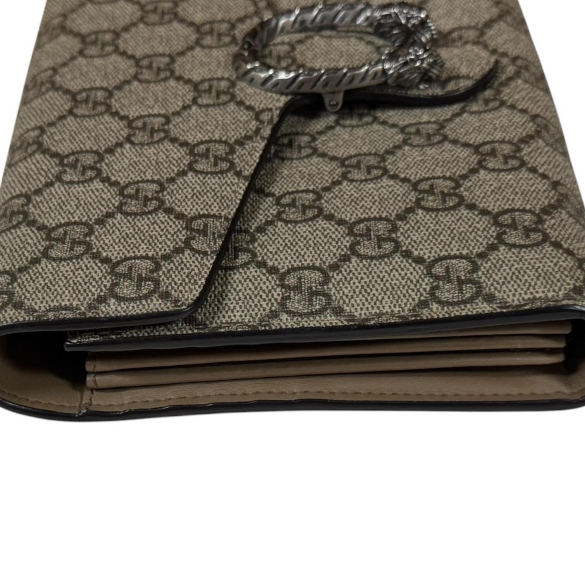 Gucci Beige Brown Gg Supreme Chain/Shoulder Wallet (Pre-Owned)