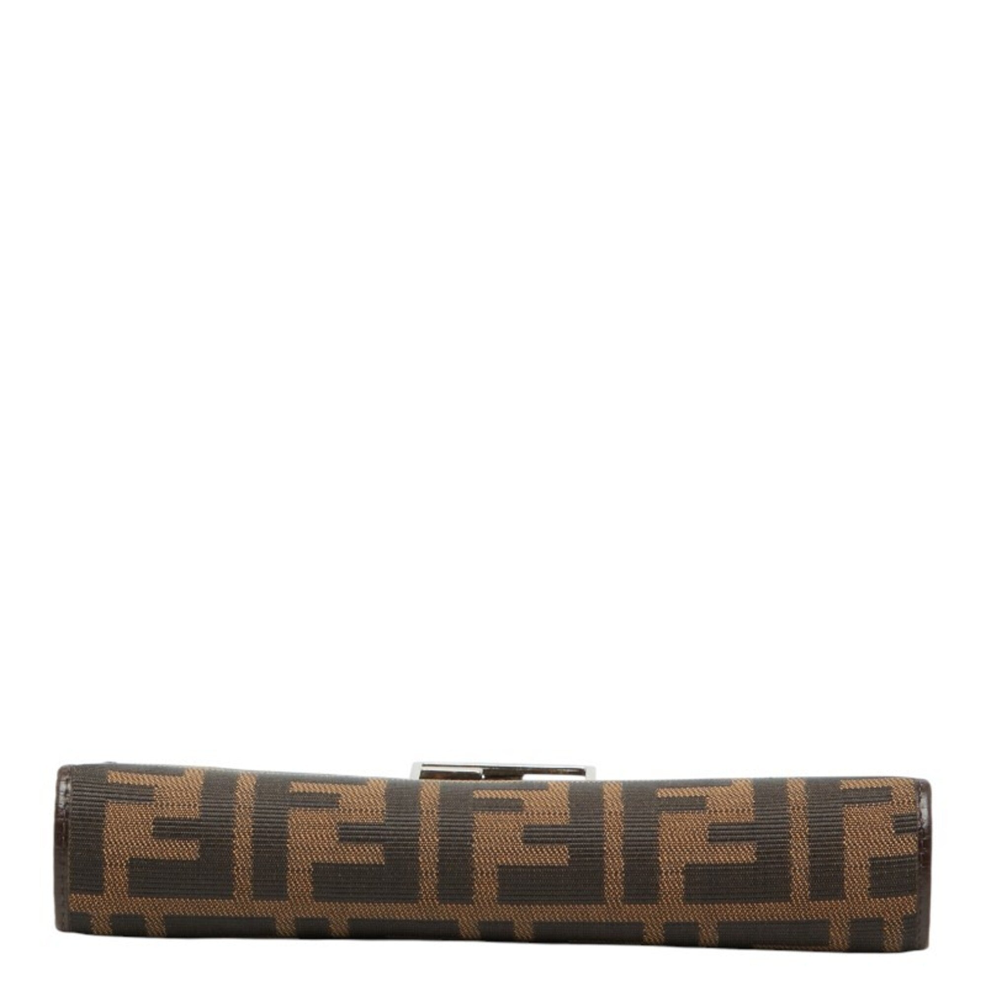 Fendi Black Brown Canvas Leather Long Wallet (Bi-Fold) (Pre-Owned)