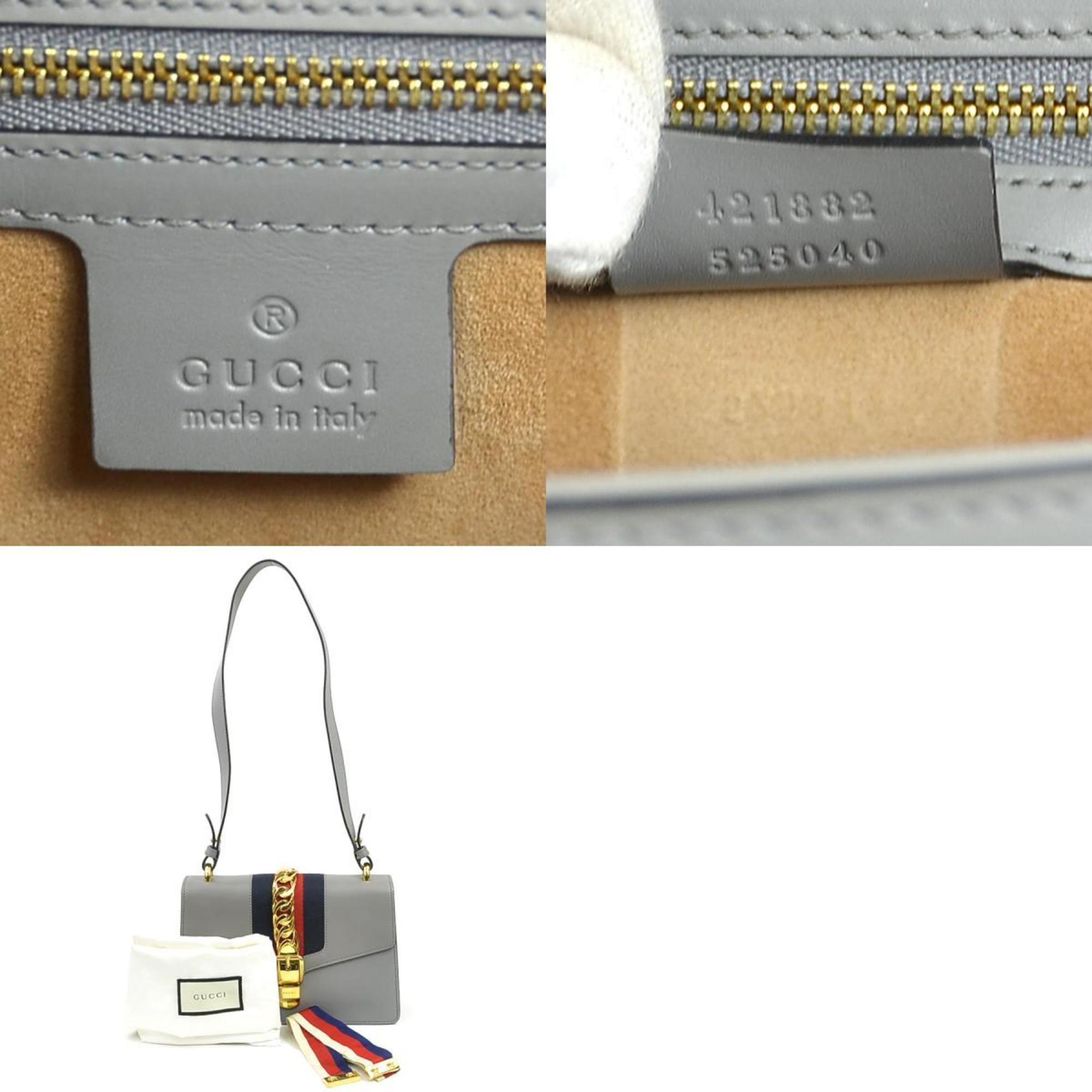 Gucci Gray Leather Shoulder Bag (Pre-Owned)