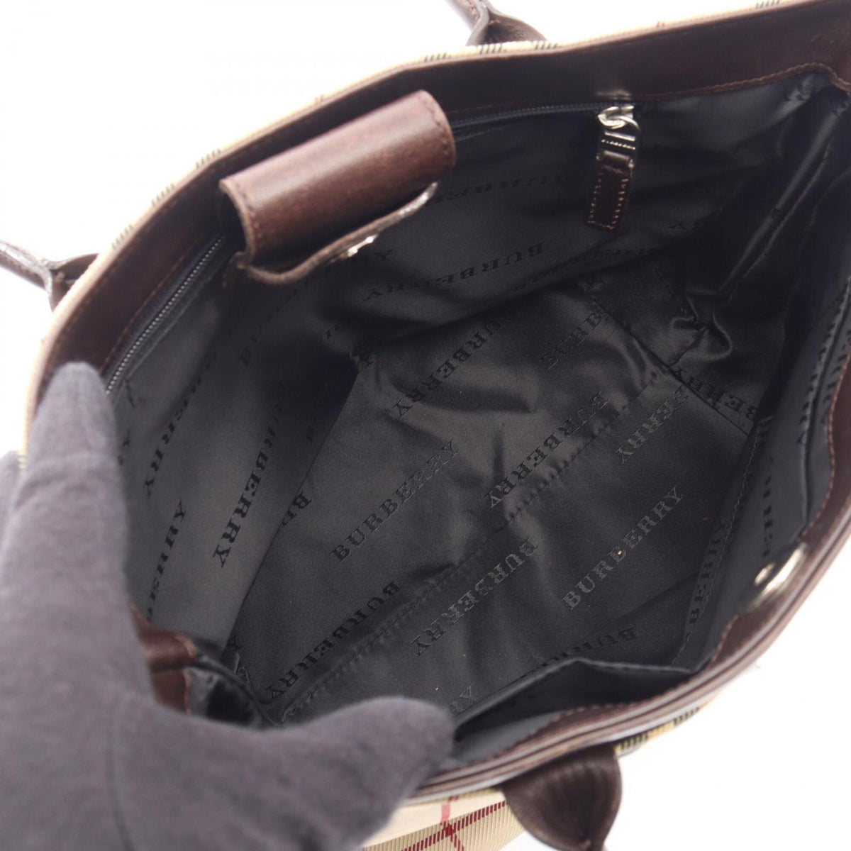 Burberry Beige Brown Canvas Leather Handbag (Pre-Owned)