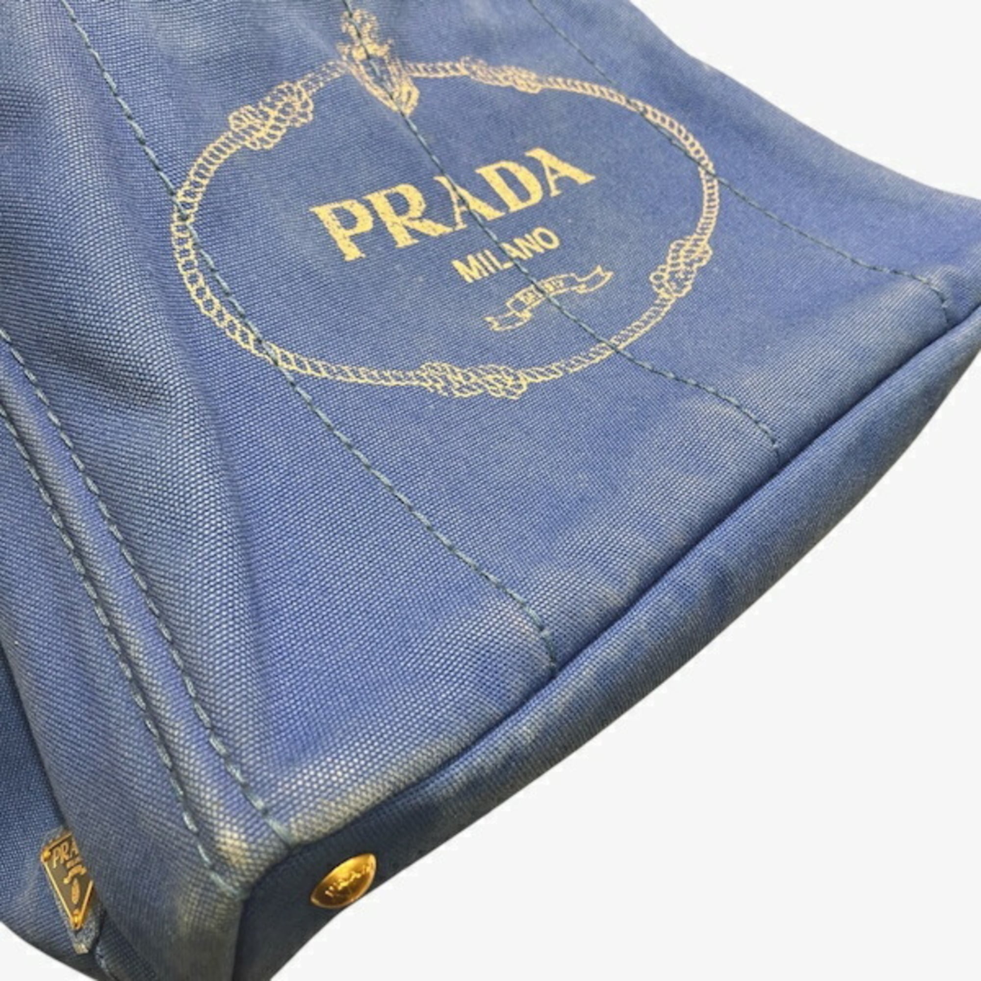 Prada Canapa Blue Canvas Handbag Tote Bag (Pre-Owned)