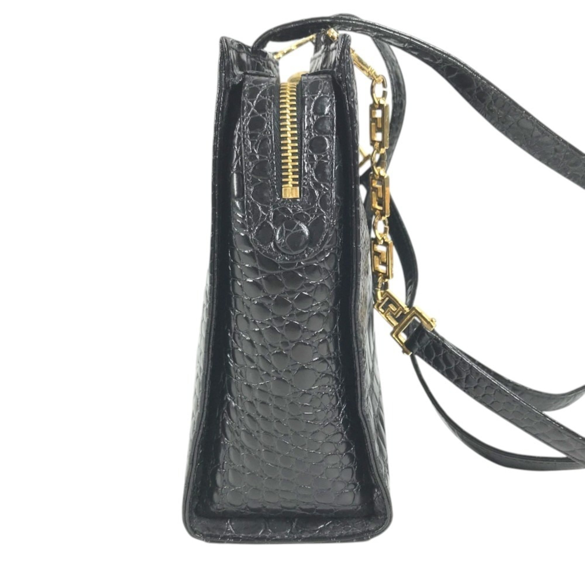 Versace Black Leather Shoulder Bag Tote Bag (Pre-Owned)