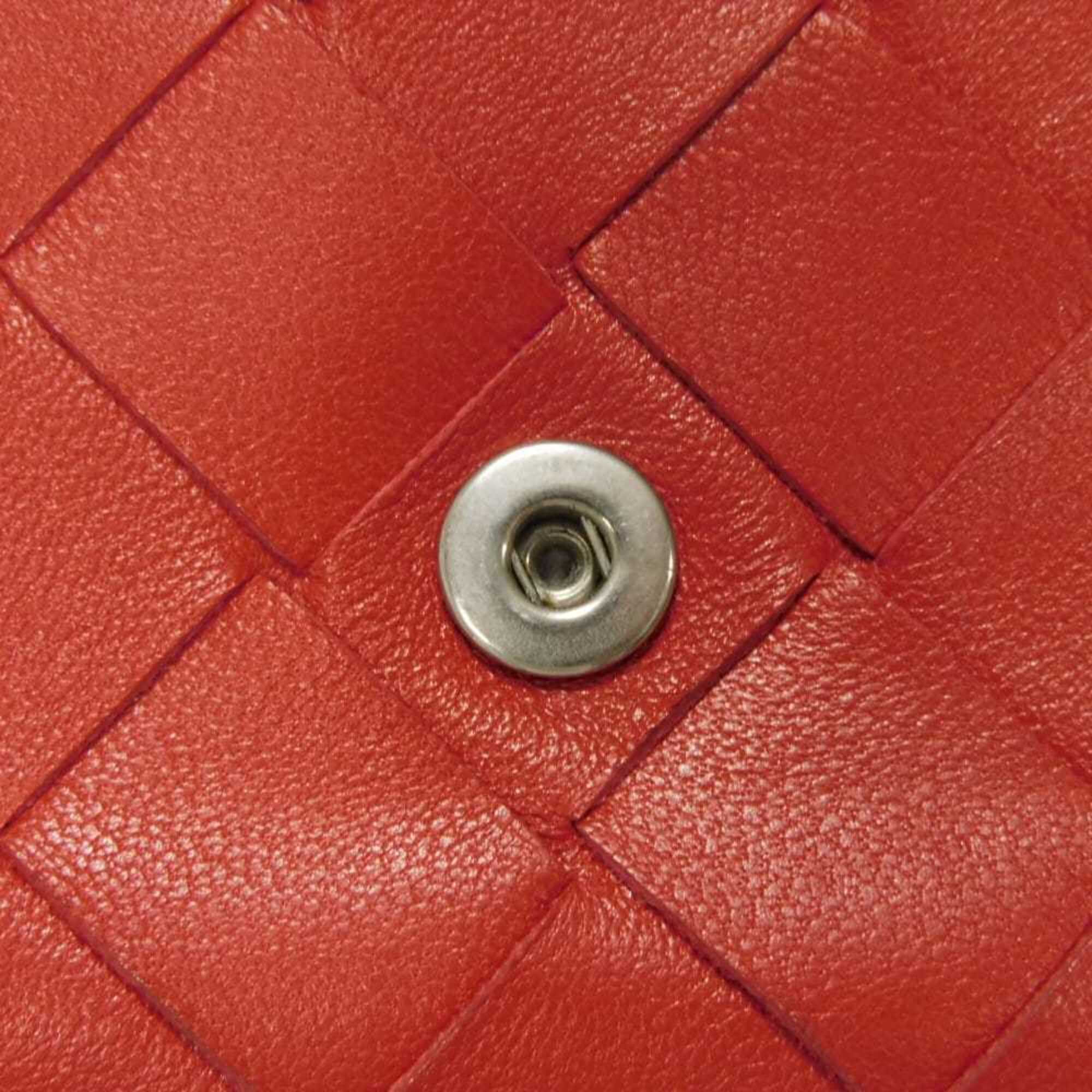 Bottega Veneta Red Color Leather Wallet (Tri-Fold) (Pre-Owned)