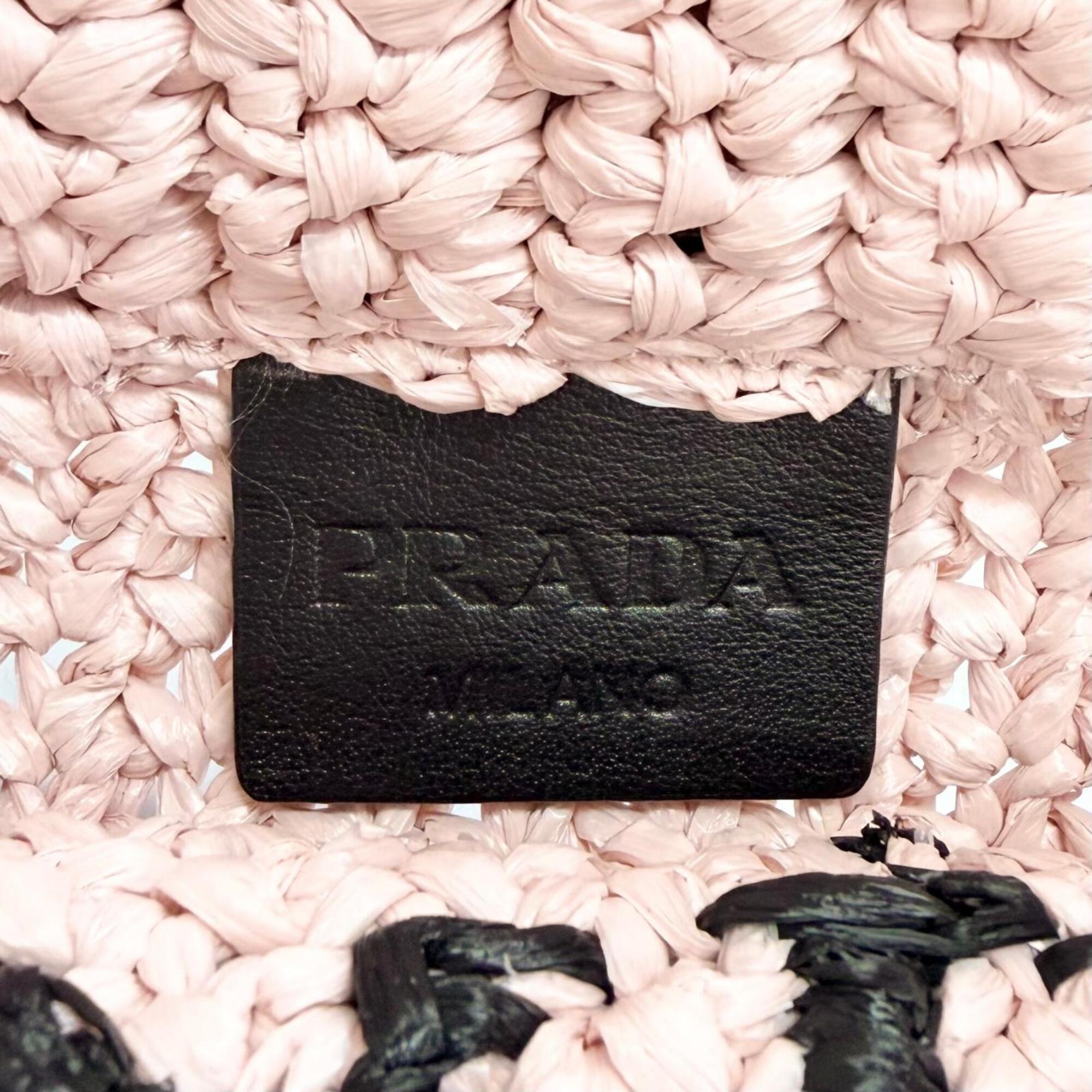 Prada Black Pink Raffia Handbag Tote Bag (Pre-Owned)