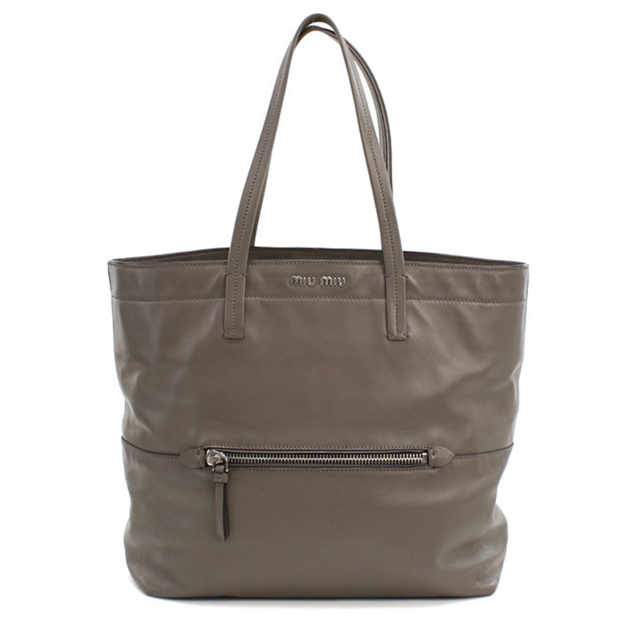 Miu Miu Gray Leather Tote Bag (Pre-Owned)