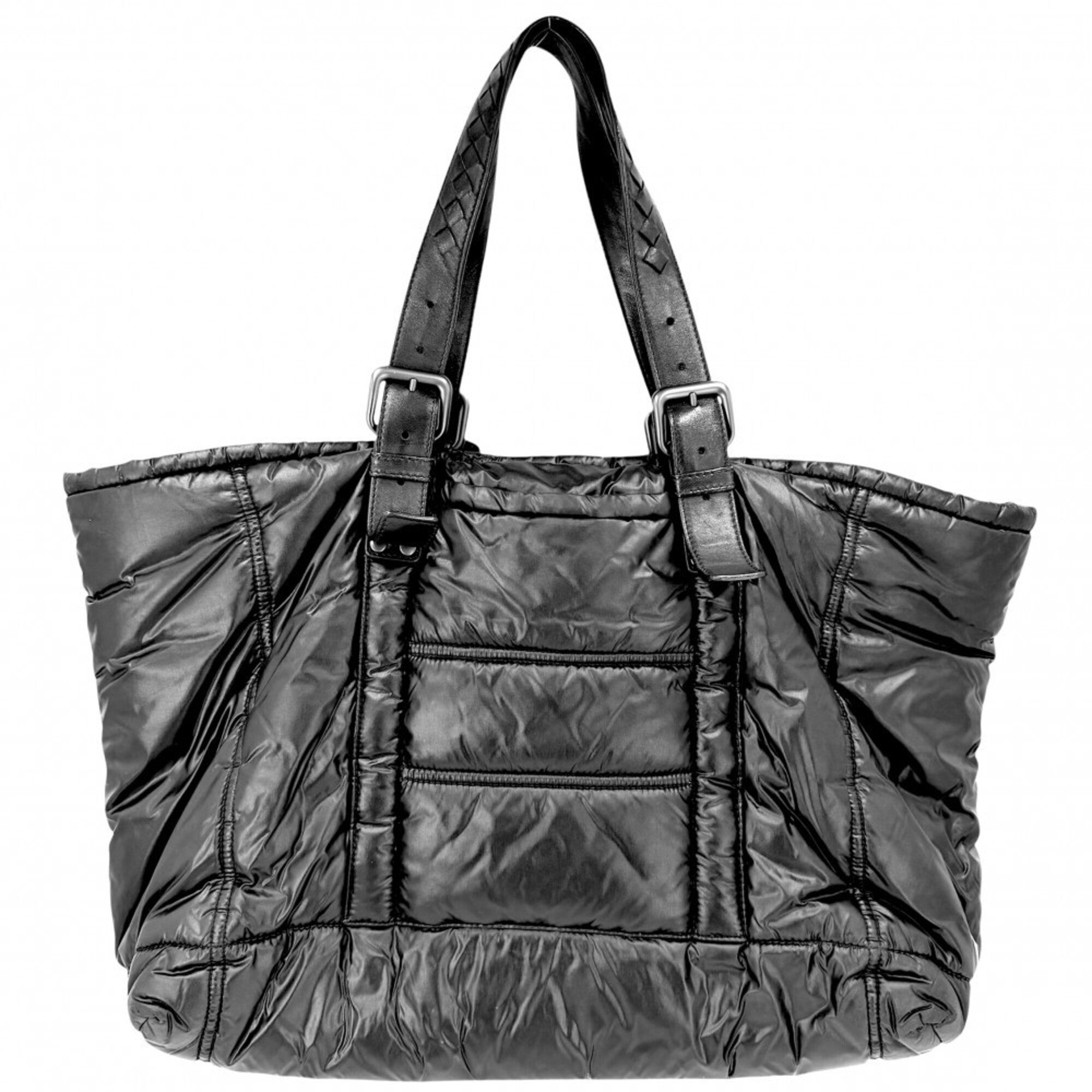 Bottega Veneta Intrecciato Black Nylon Leather Handbag Tote Bag (Pre-Owned)