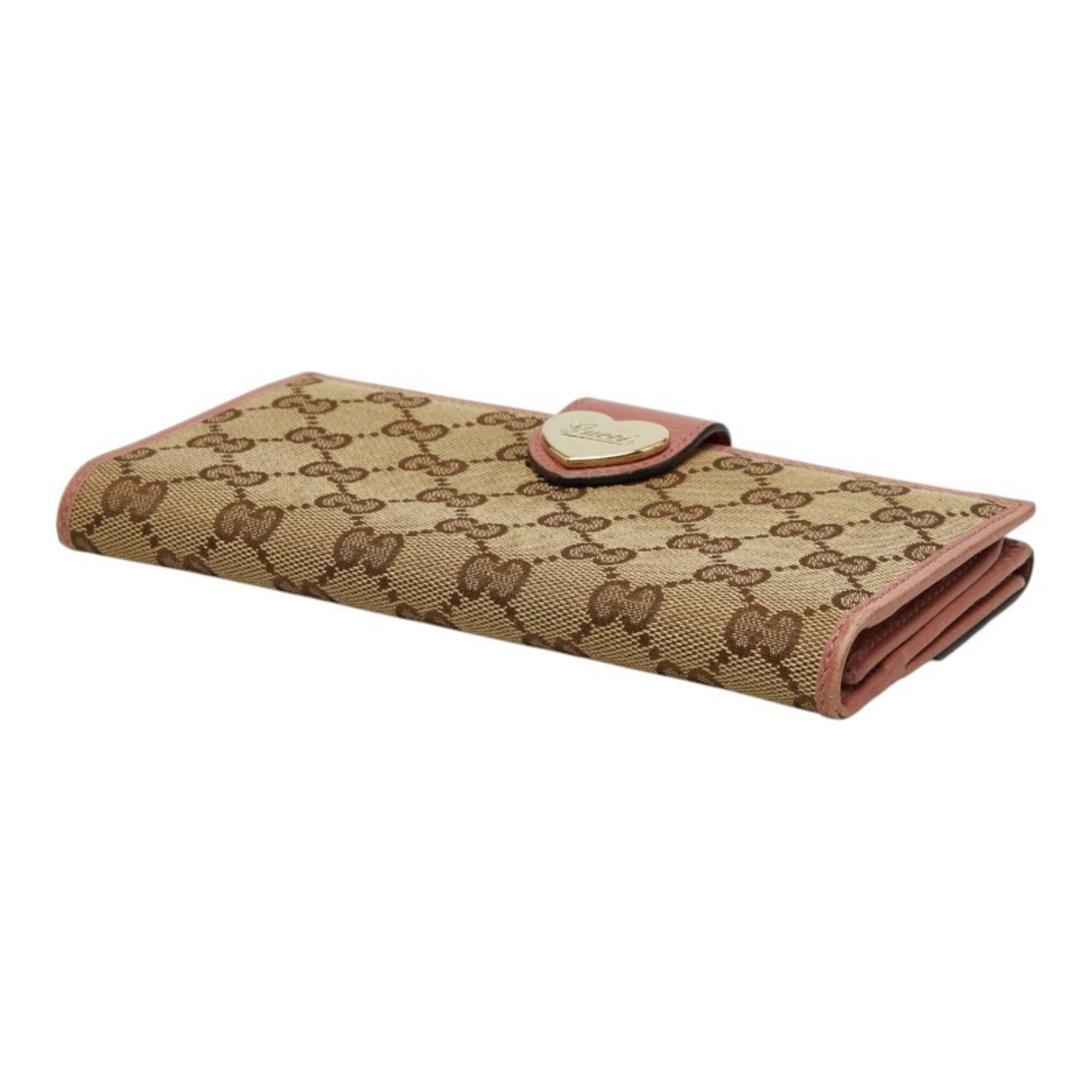 Gucci Beige Pink Gg Canvas Leather Long Wallet (Bi-Fold) (Pre-Owned)