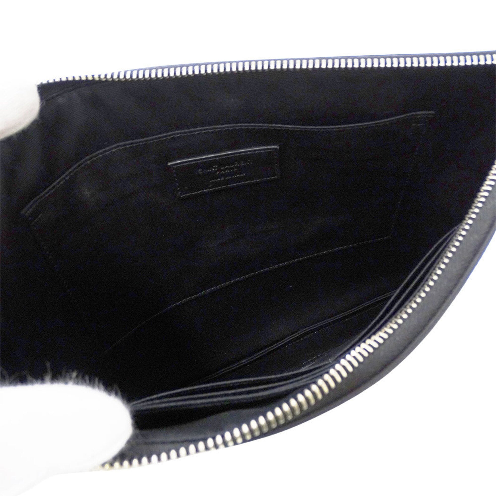 Saint Laurent Black Leather Clutch Bag Handbag (Pre-Owned)