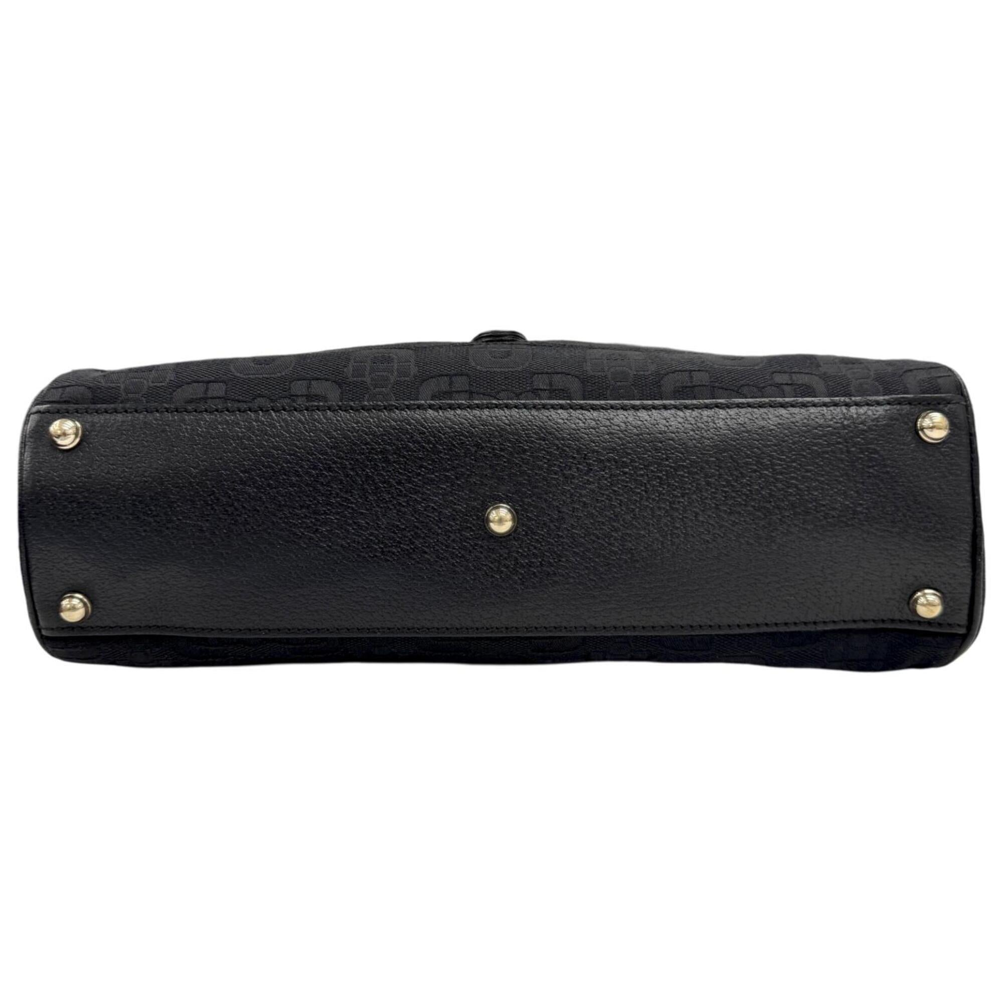 Gucci Black Canvas Leather Handbag Shoulder Bag (Pre-Owned)