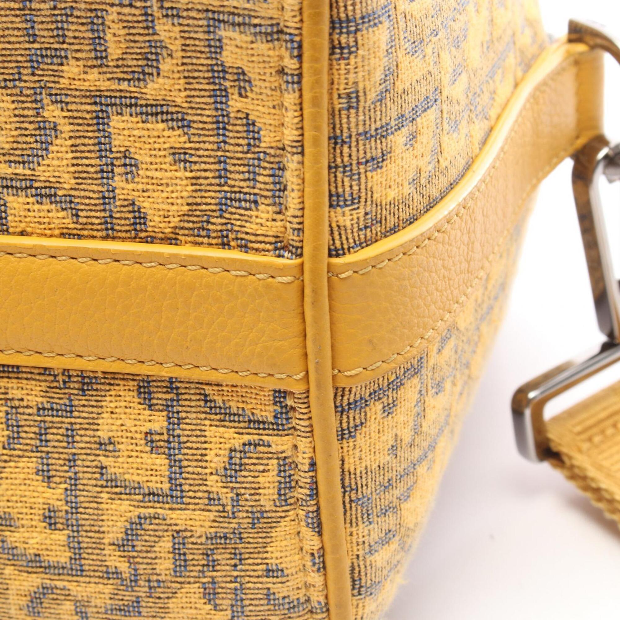 Christian Dior Navy Yellow Canvas Leather Handbag (Pre-Owned)