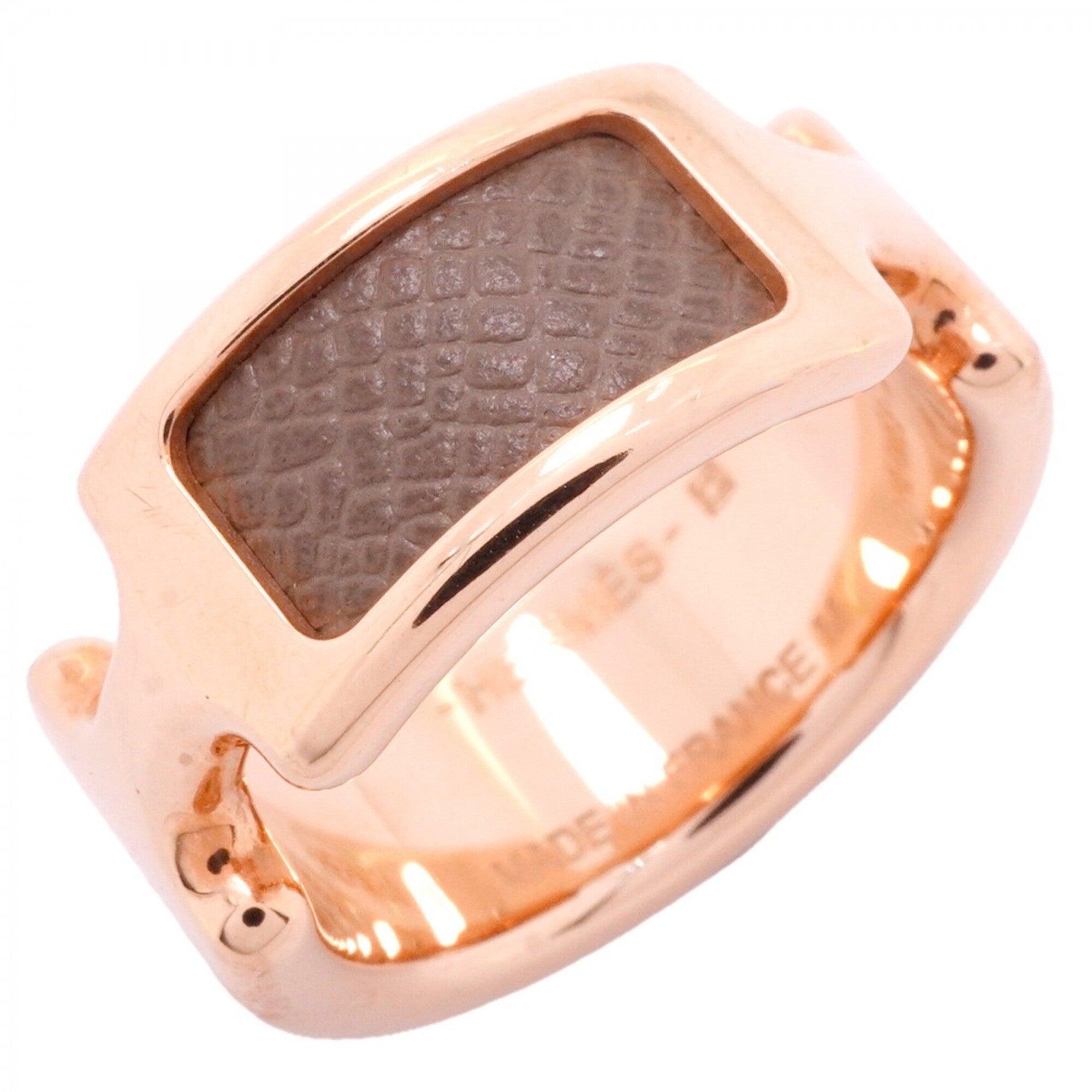 Hermes Pink Gold Brown Gold Plating Leather Band Ring (Pre-Owned)