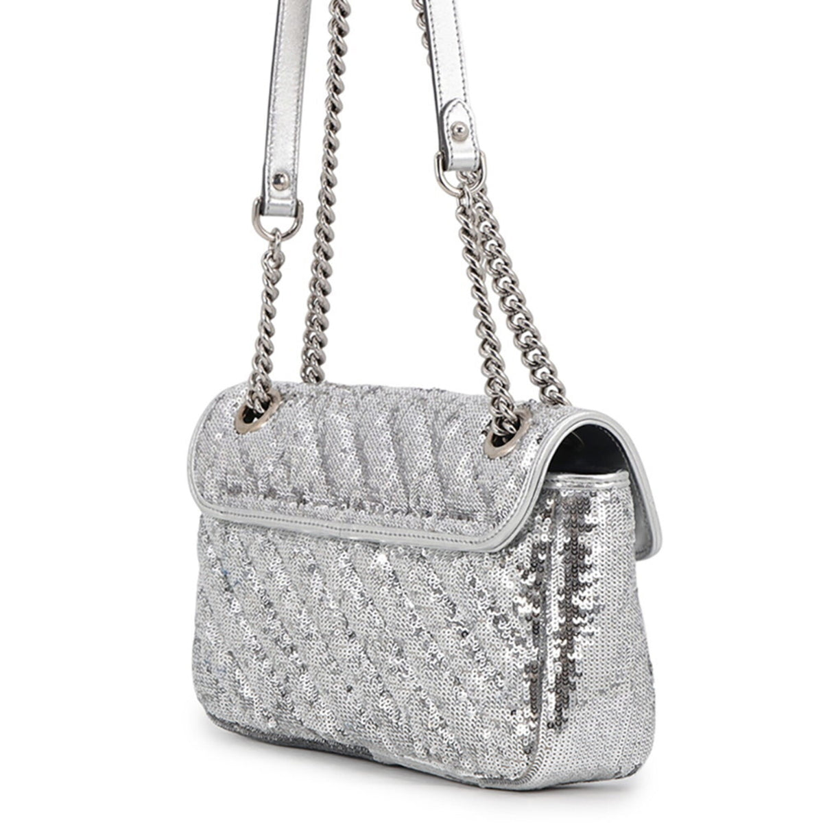 Gucci Gg Marmont Silver Spangles Leather Handbag Shoulder Bag (Pre-Owned)