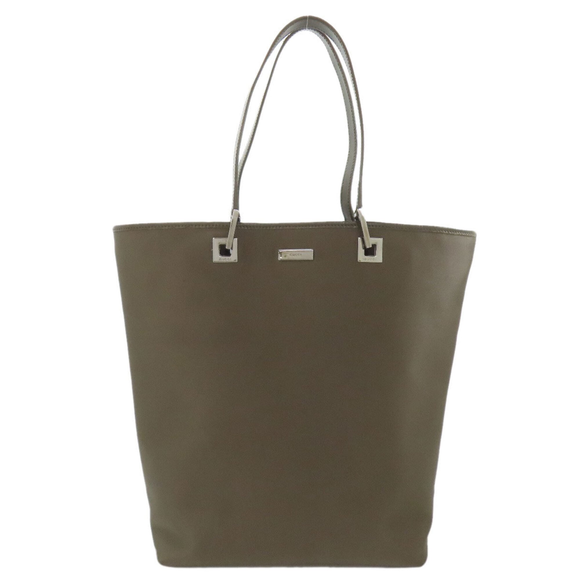 Gucci Khaki Brown Nylon Leather Tote Bag (Pre-Owned)