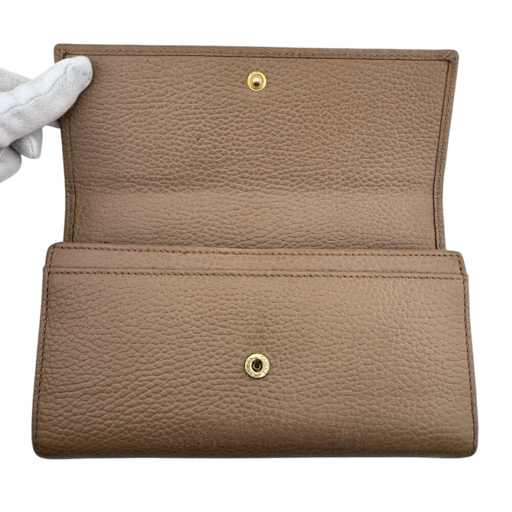 Gucci Beige Leather Long Wallet (Bi-Fold) (Pre-Owned)