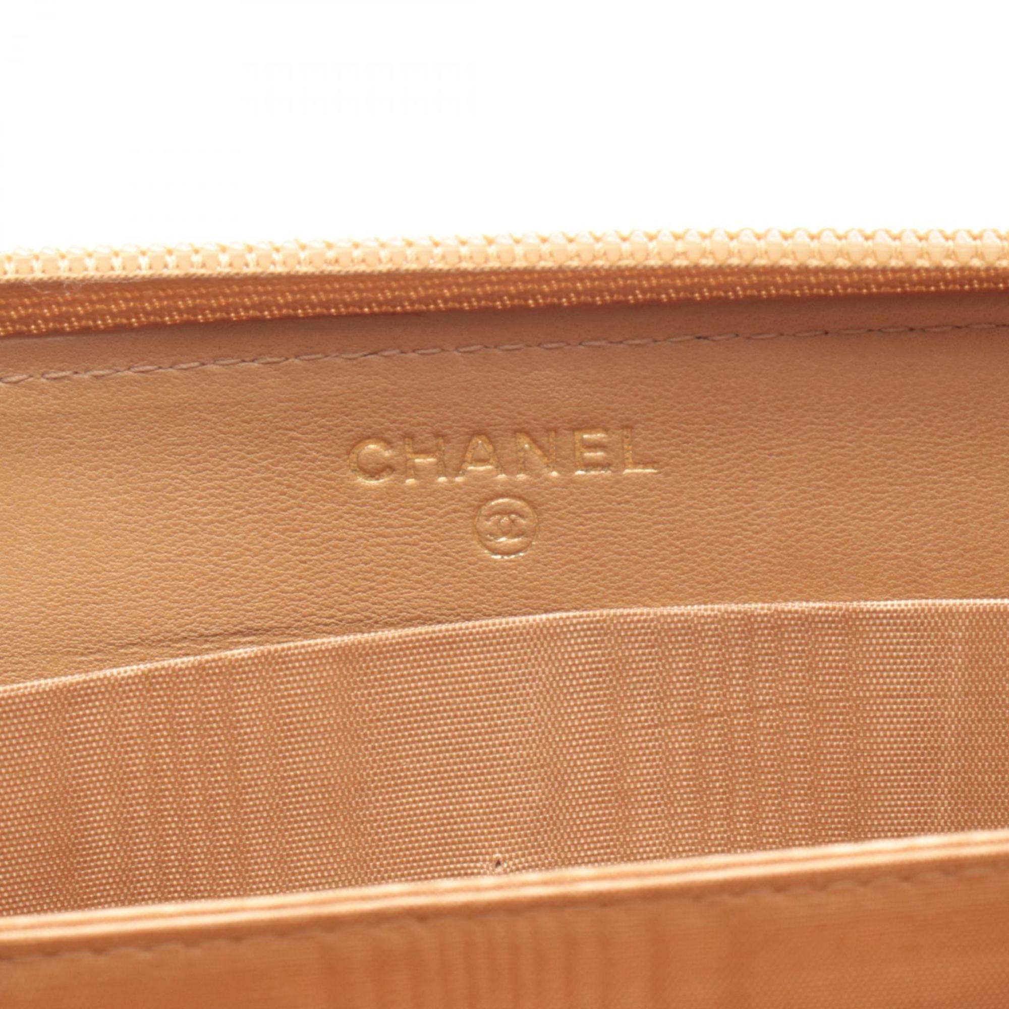 Chanel Brown Leather Long Wallet (Bi-Fold) (Pre-Owned)