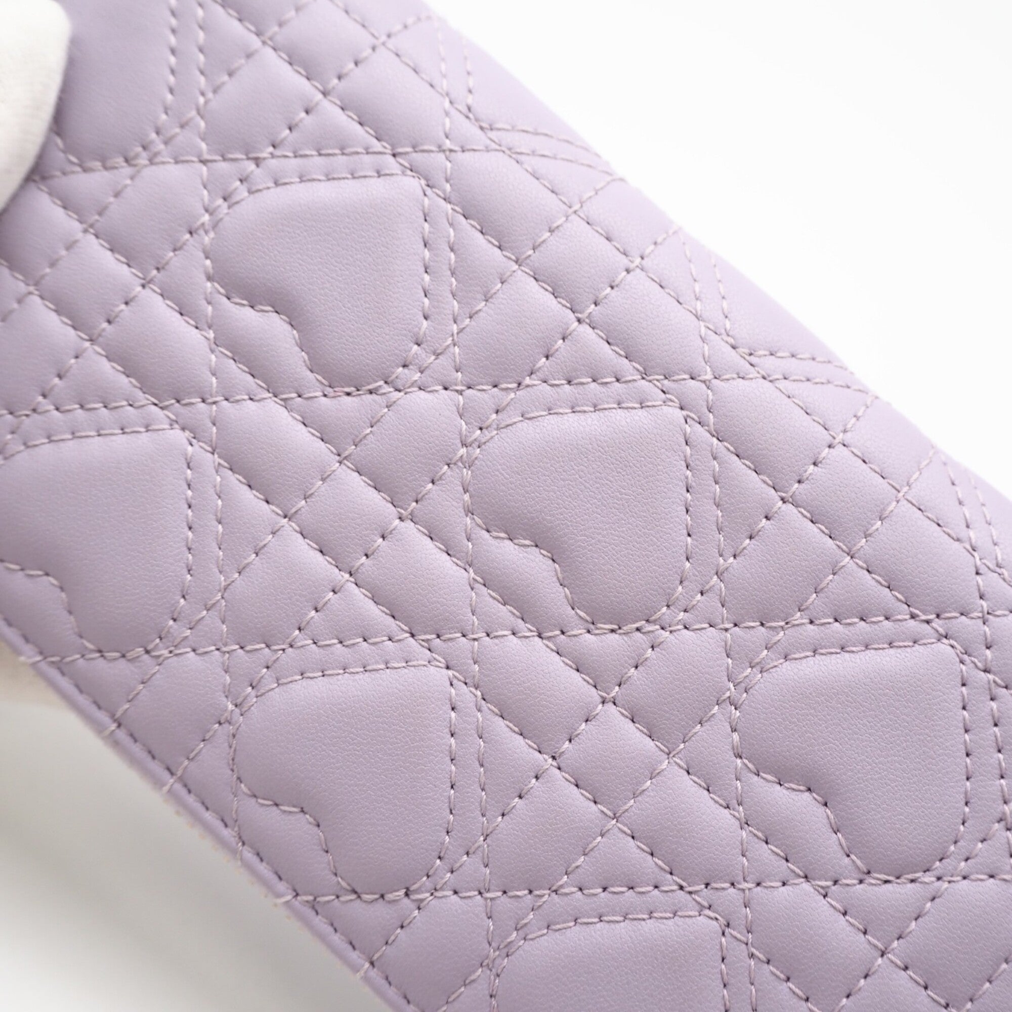Christian Dior Lady Dior Purple Leather Long Wallet (Bi-Fold) (Pre-Owned)