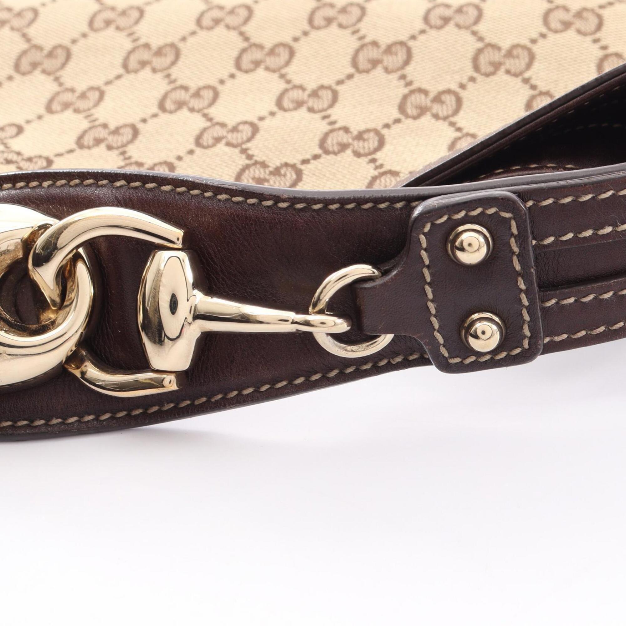 Gucci Gg Canvas Beige Brown Gg Canvas Leather Handbag (Pre-Owned)