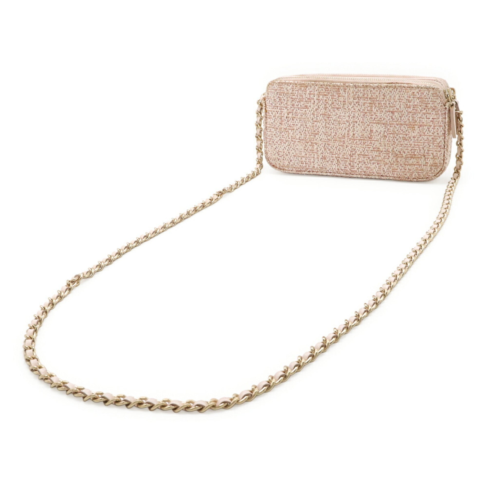 Chanel Pink Leather Raffia Chain/Shoulder Wallet (Pre-Owned)