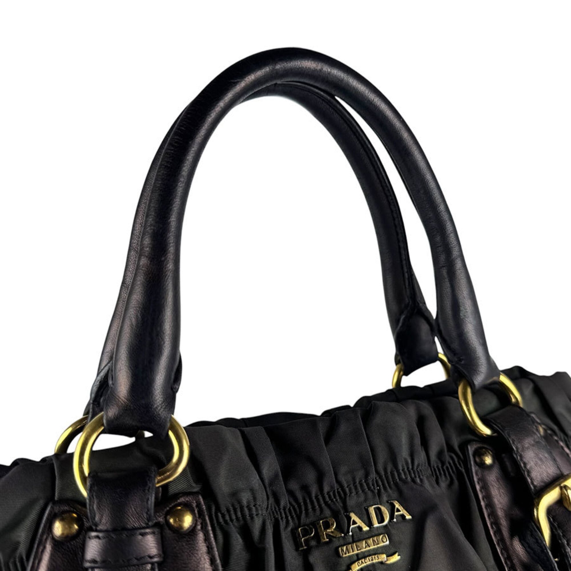 Prada Black Green Nylon Leather Handbag Shoulder Bag (Pre-Owned)