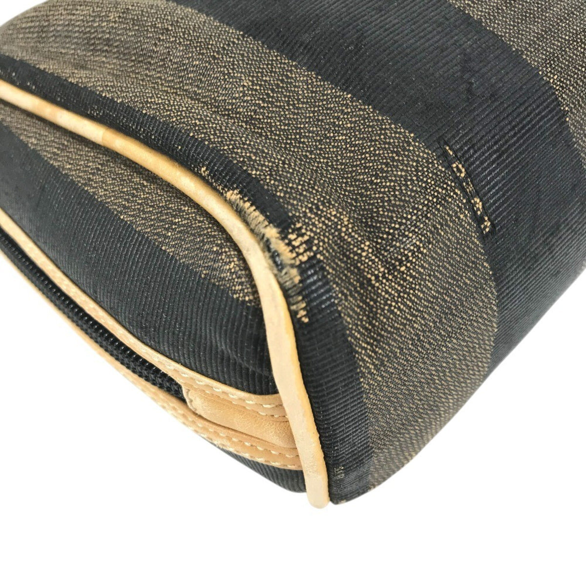 Fendi Pequin Brown Khaki Leather Canvas Shoulder Bag (Pre-Owned)