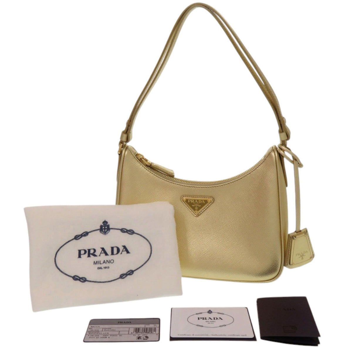 Prada Gold Leather Shoulder Bag (Pre-Owned)