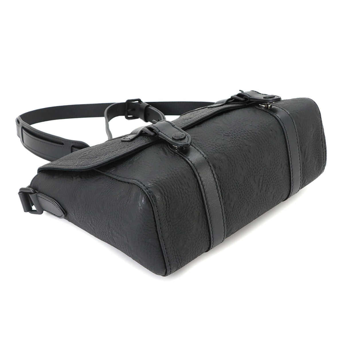 Louis Vuitton Black Leather Handbag Messenger Bag Shoulder Bag (Pre-Owned)