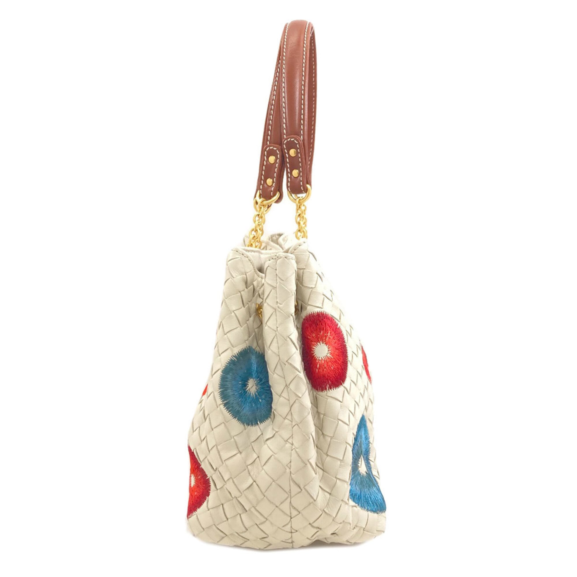 Bottega Veneta Intrecciato Blue Red Color White Leather Tote Bag (Pre-Owned)