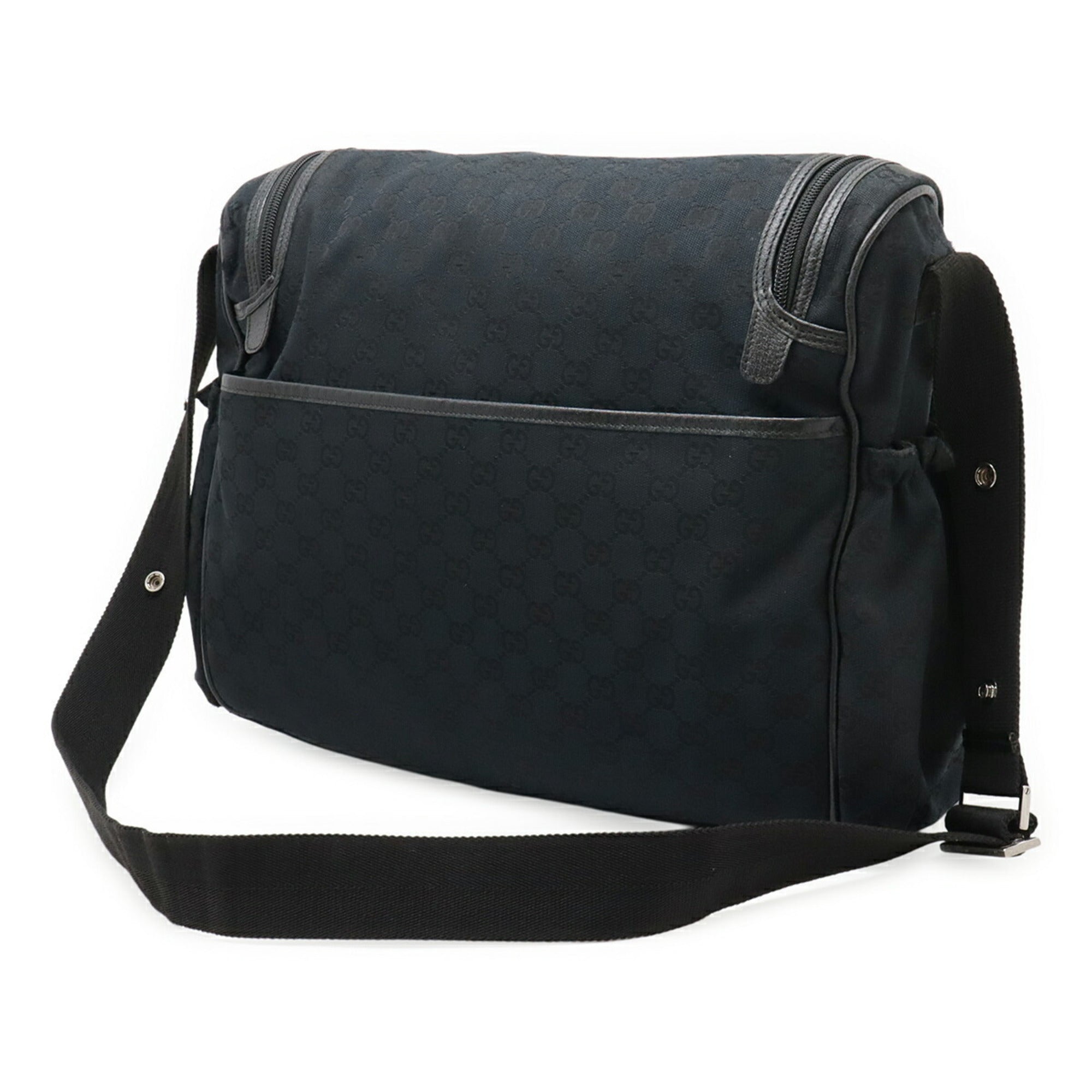Gucci Black Gg Canvas Leather Shoulder Bag (Pre-Owned)