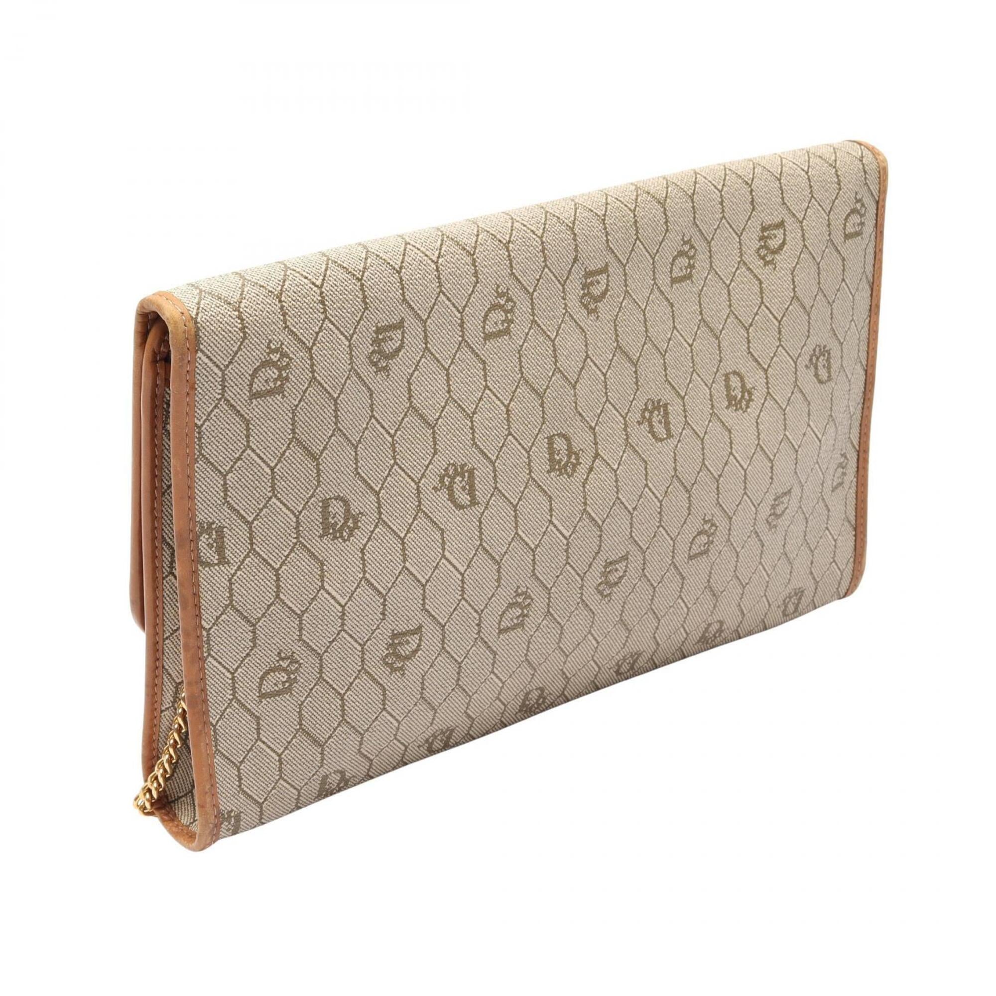 Christian Dior Beige Brown Coated Canvas Leather Handbag Shoulder Bag (Pre-Owned)