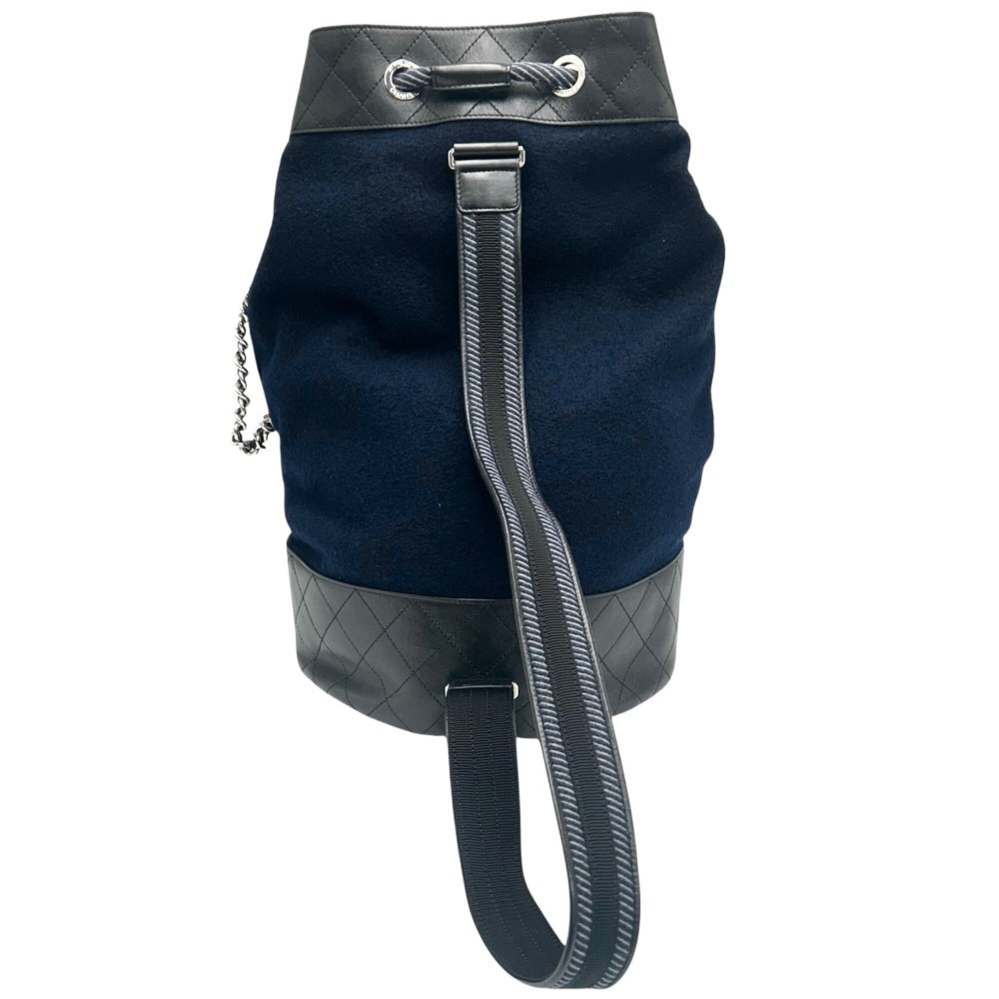 Chanel Navy Wool Leather Shoulder Bag (Pre-Owned)
