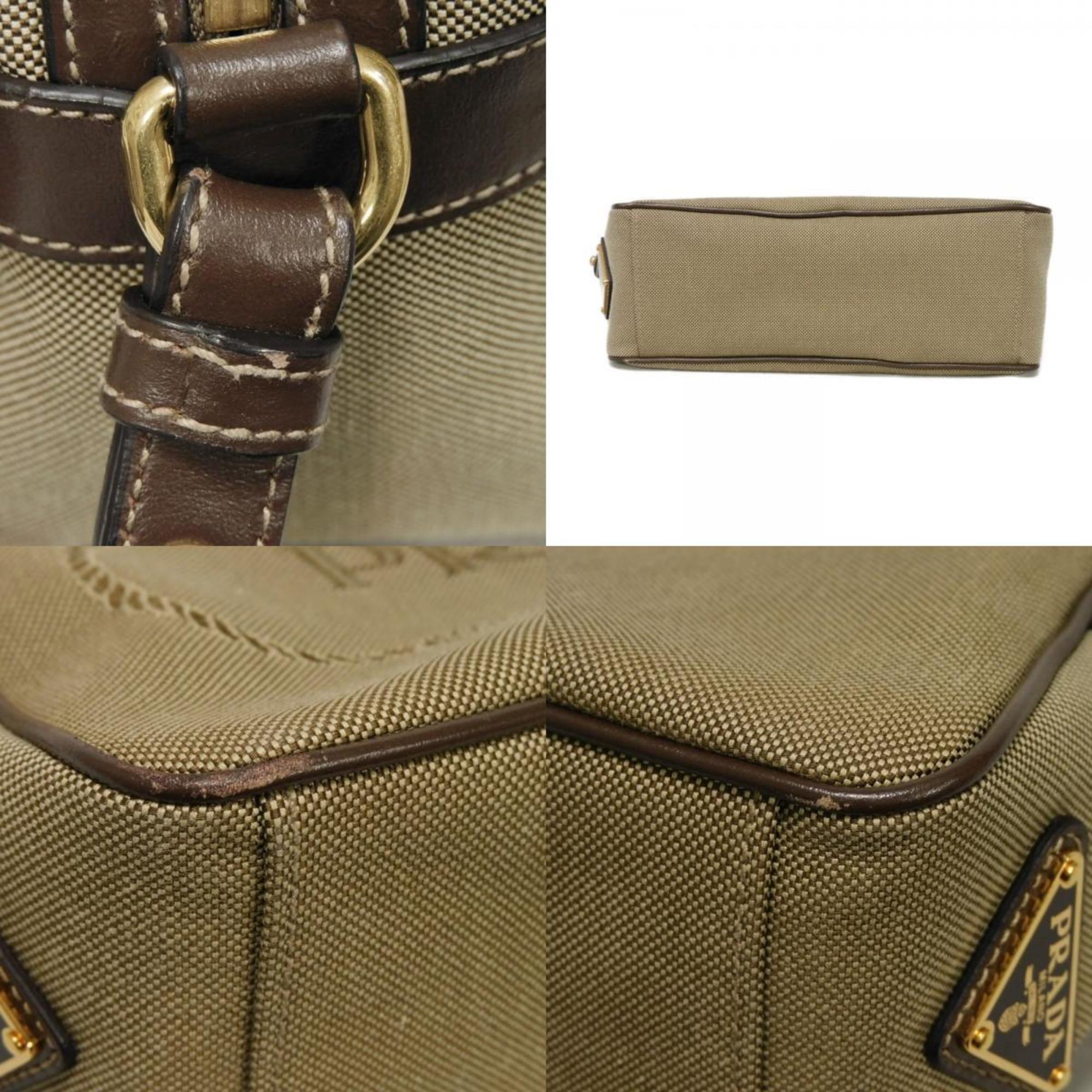 Prada Brown Jacquard Canvas Leather Shoulder Bag (Pre-Owned)