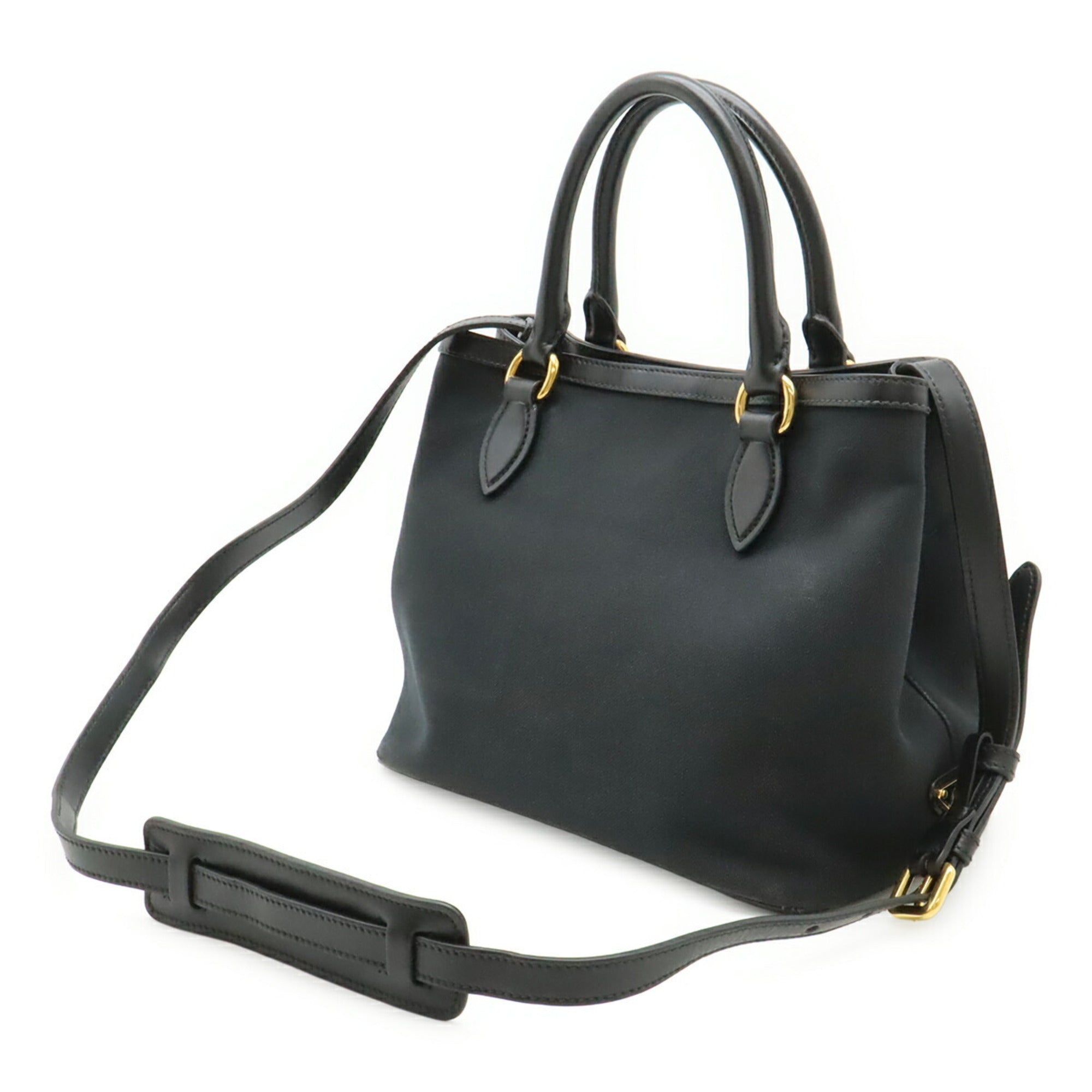 Prada Black Nero Canvas Leather Handbag Shoulder Bag (Pre-Owned)